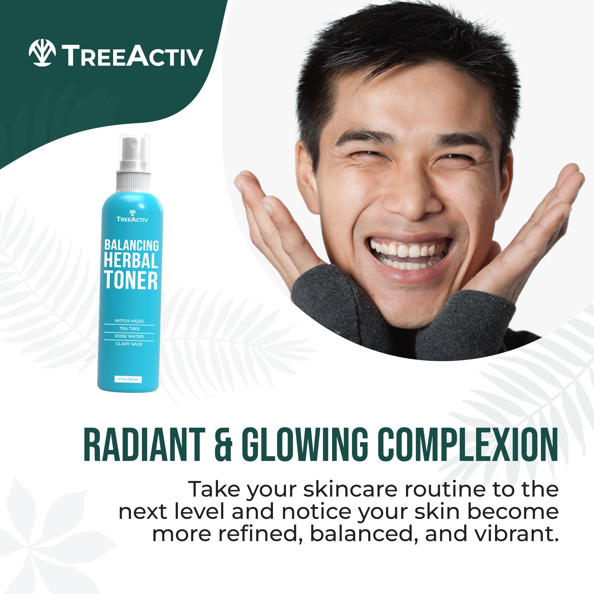 TreeActiv Balancing Herbal Toner | Alcohol-Free Astringent for Oily/Acne-Prone Skin | Rose Water & Tea Tree | 4 fl oz