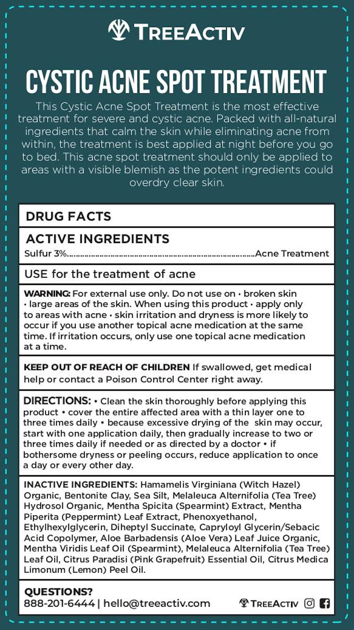 TreeActiv Cystic Acne Spot Treatment — Overnight Sulfur & Bentonite Clay (2-Pack)