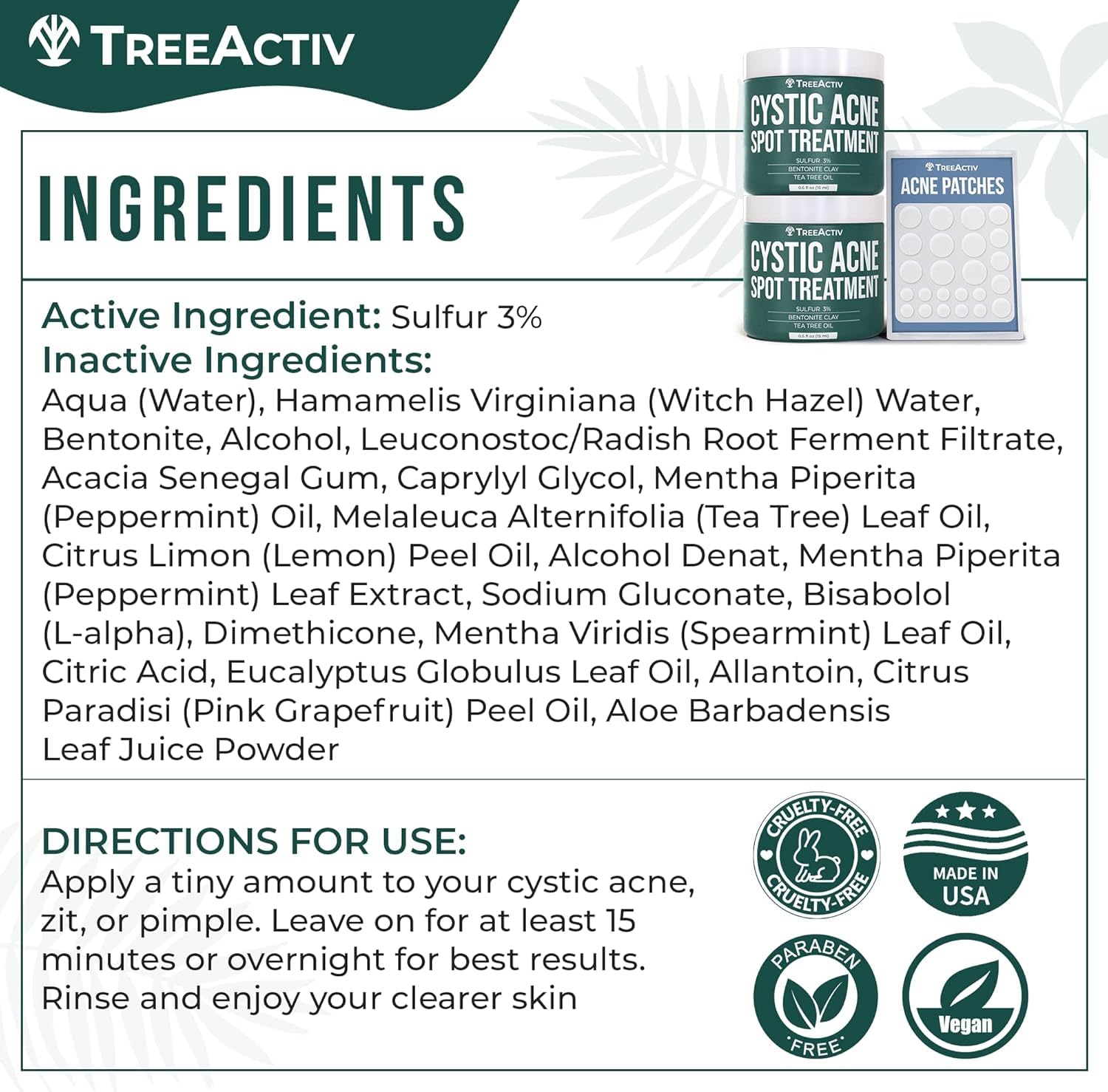 TreeActiv Cystic Acne Spot Treatment — Overnight Sulfur & Bentonite Clay (2-Pack)