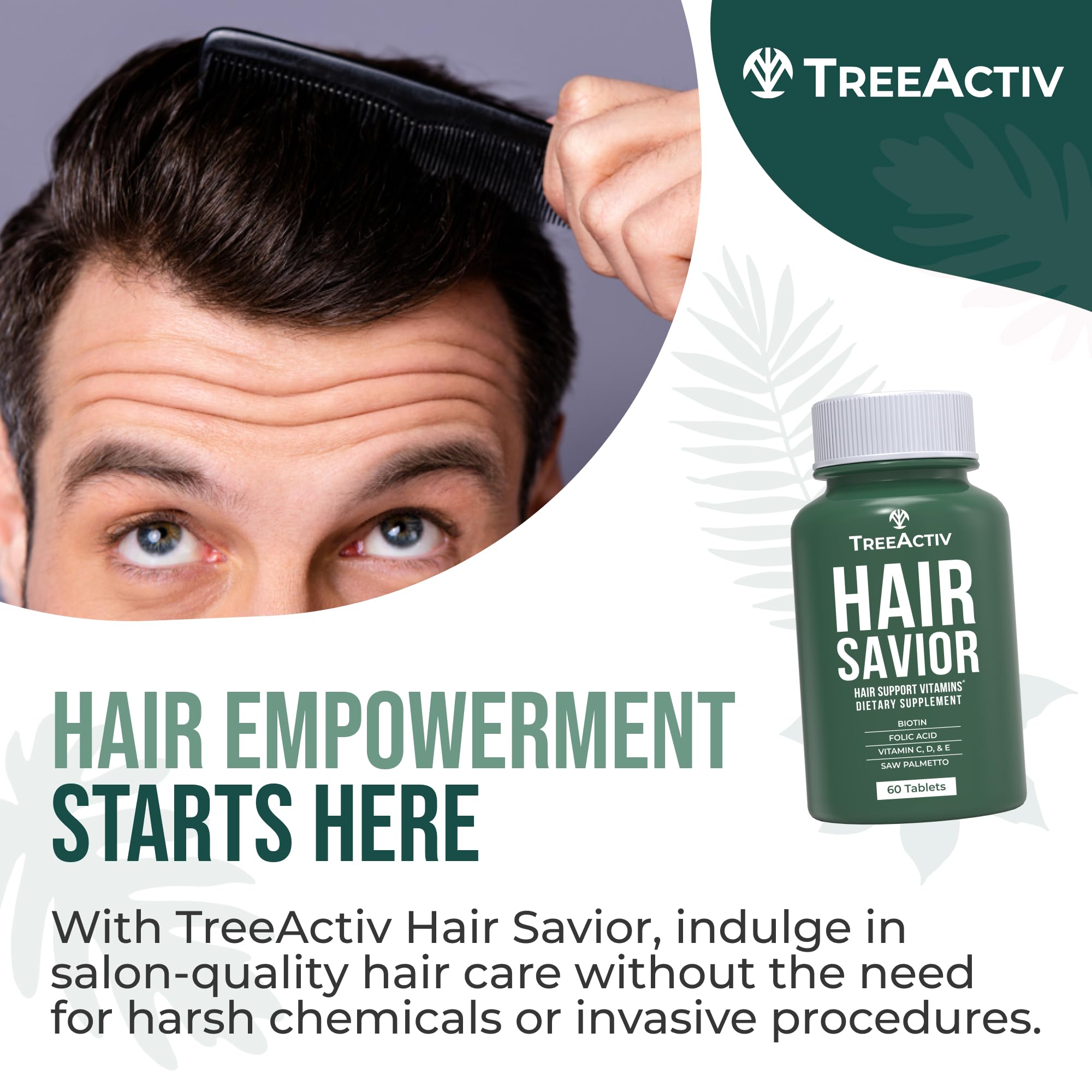 TreeActiv Hair Savior – Biotin + Saw Palmetto Hair Growth Vitamins, 60 Capsules, 30-Day Supply