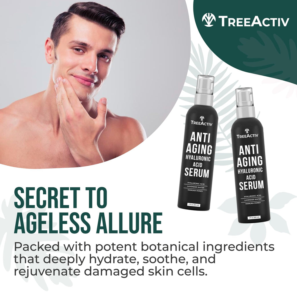 TreeActiv Anti-Aging Hyaluronic Acid Serum for Face – Hydrating, Oil-Free 2 oz