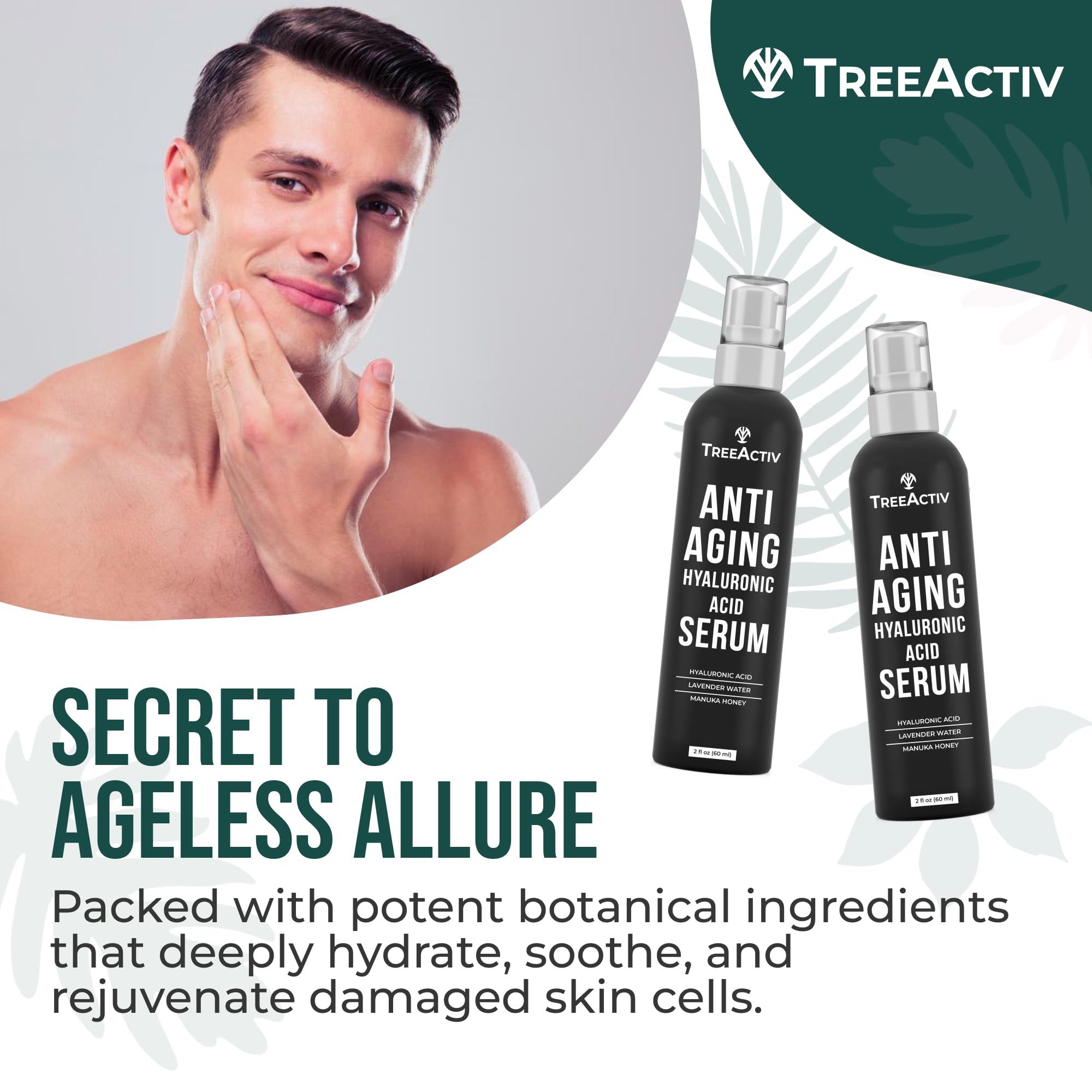 TreeActiv Anti-Aging Hyaluronic Acid Serum for Face – Hydrating, Oil-Free 2 oz