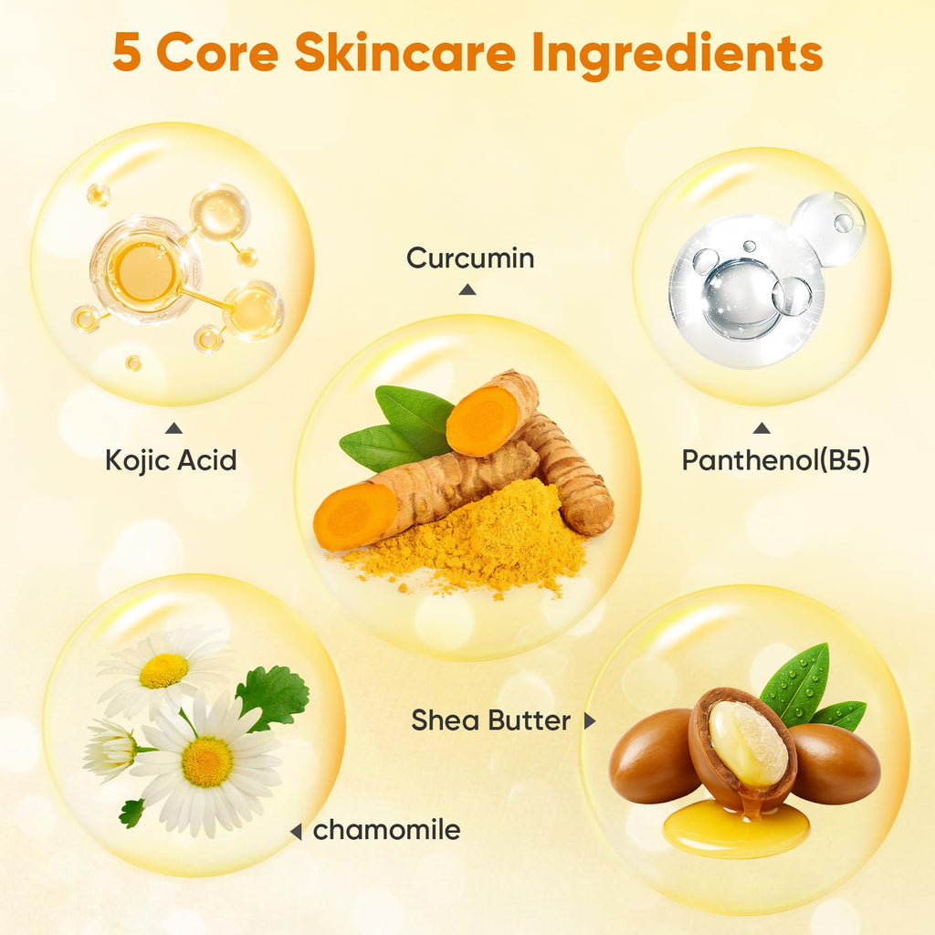 Treeroot 4Pcs Turmeric Face Wash Set — Kojic Acid Soap, Brush & Scrub Pads for Deep Cleansing
