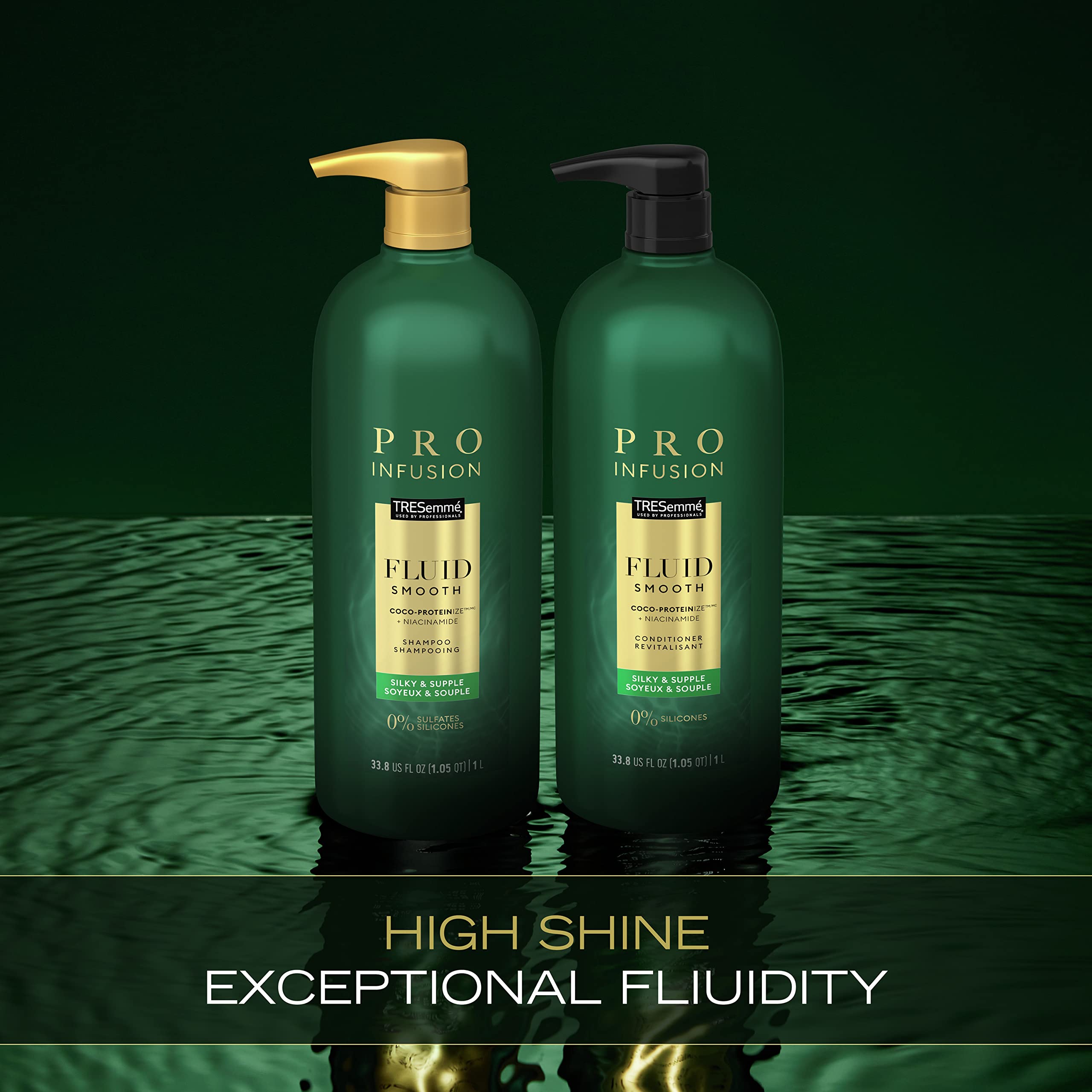 TRESemmé Pro Infusion Fluid Smooth Shampoo – Cruelty-Free, Sulfate-Free with Coconut Droplets & Plant Protein, 33.8oz