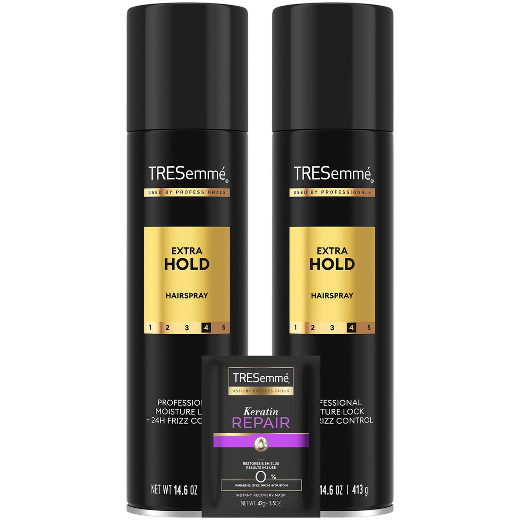 TRESemmé Extra Hold Hairspray 2-Pack + Keratin Repair Mask Set | 24H Frizz Control