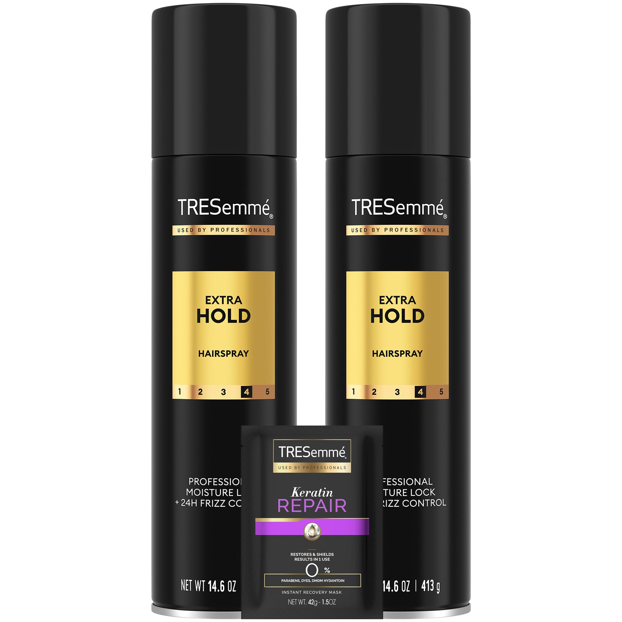 TRESemmé Extra Hold Hairspray 2-Pack + Keratin Repair Mask Set | 24H Frizz Control