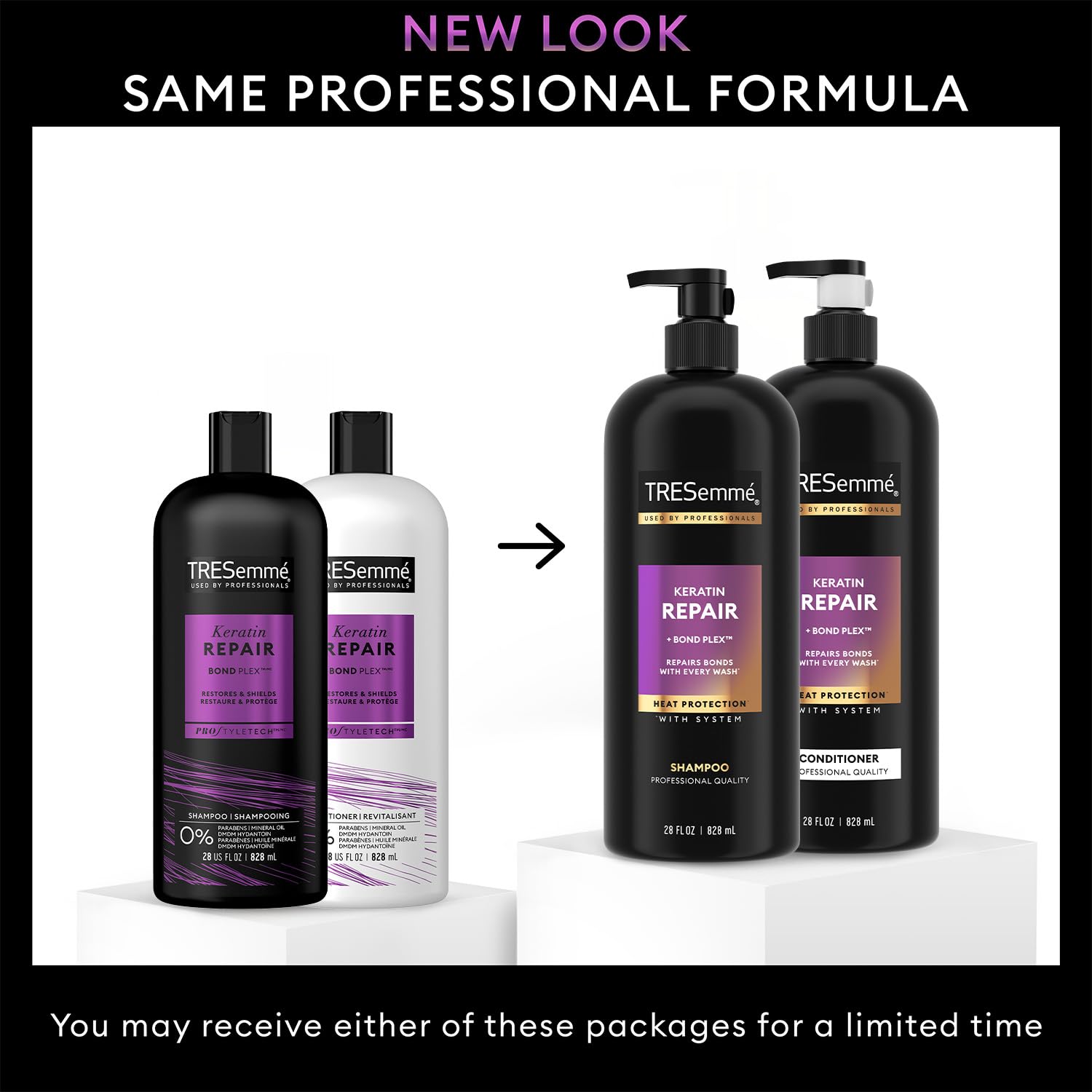 TRESemmé Keratin Repair Shampoo & Conditioner – Bond Repair, Frizz Control (28 oz)