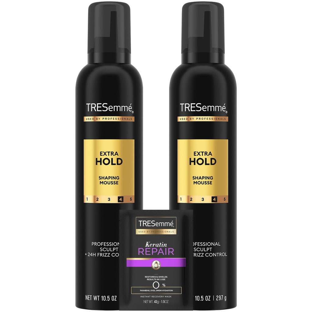 TRESemmé Shaping Mousse Extra Hold 2-Pack with Keratin Mask | 24H Frizz Control