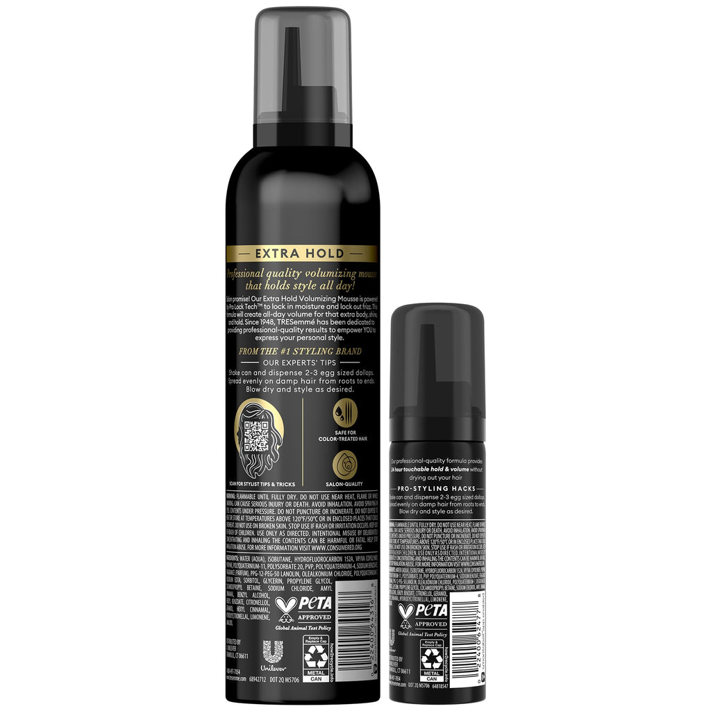 TRESemmé Shaping Mousse Extra Hold – 2-Pack + Travel Size (Moisturizing, Frizz Control)