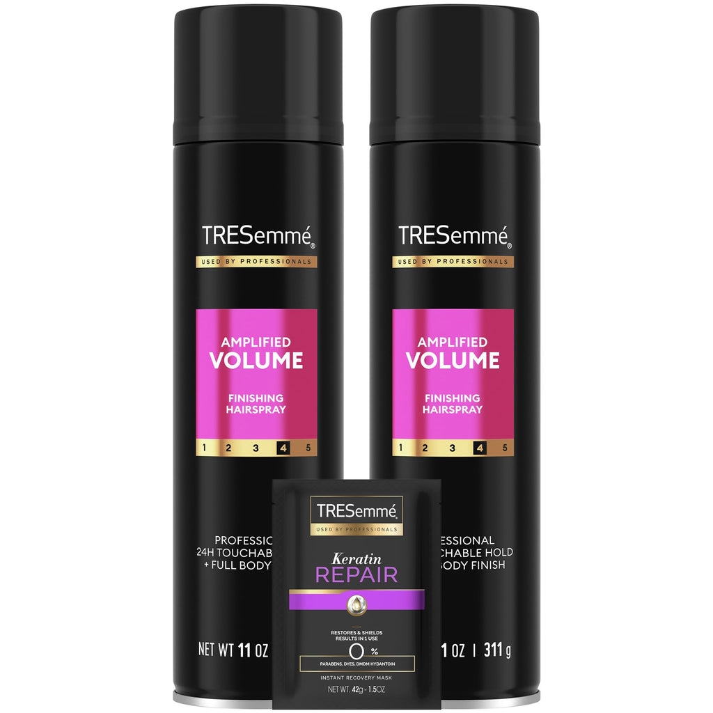 TRESemmé Total Volume Hairspray 2-Pack & Keratin Repair Hair Mask – All-Day Hold, Anti-Frizz