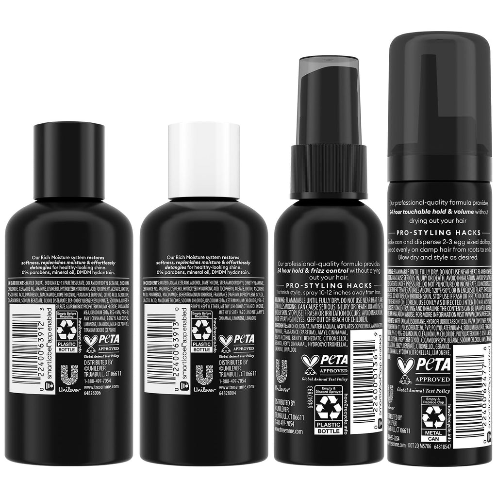 TRESemmé Travel Hair Care Set – Shampoo, Conditioner, Hairspray & Mousse (4-Piece, 3oz/2oz)