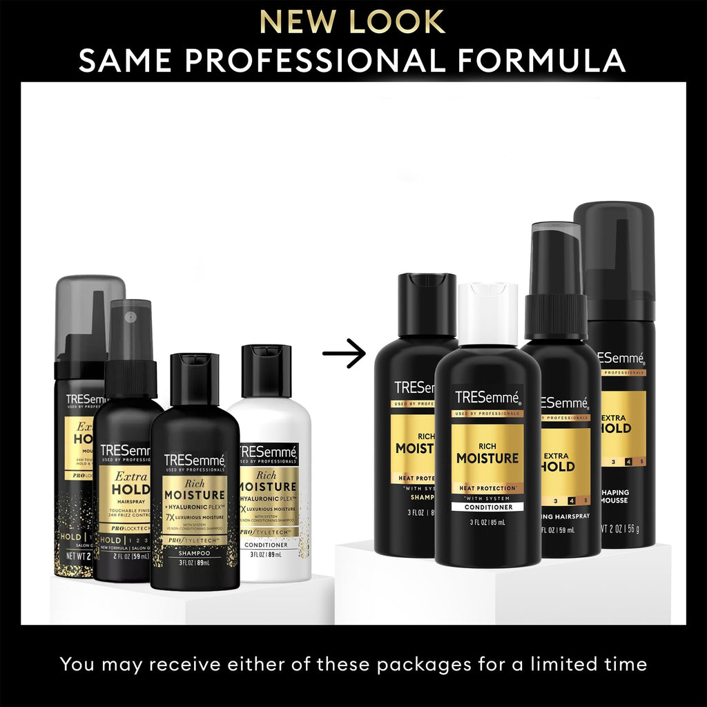 TRESemmé Travel Hair Care Set – Shampoo, Conditioner, Hairspray & Mousse (4-Piece, 3oz/2oz)