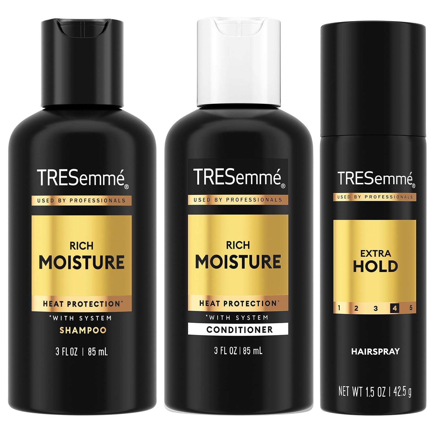 TRESemmé Travel Essentials: Rich Moisture Shampoo, Conditioner & Extra Hold Hairspray