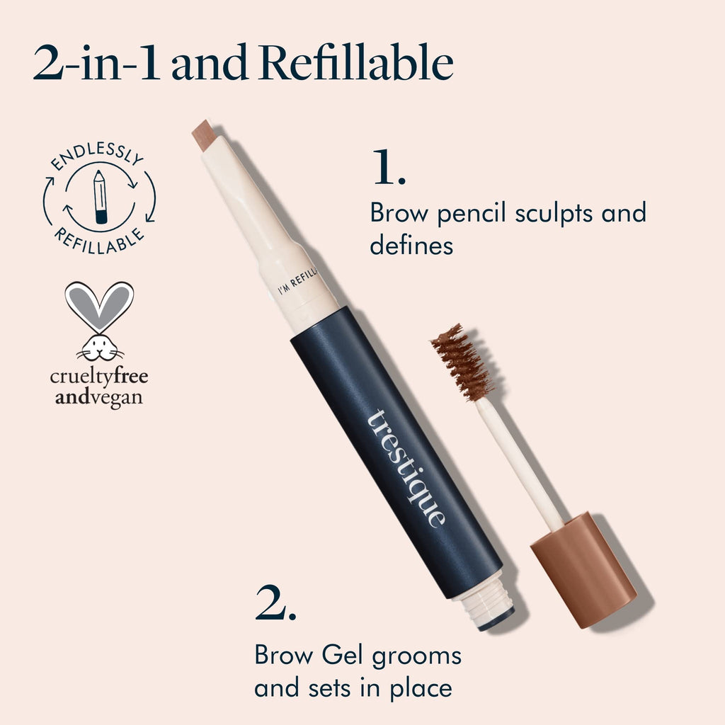 TRE'STIQUE Brow Pencil + Gel — 2-in-1 Refillable Clean Beauty for Brows