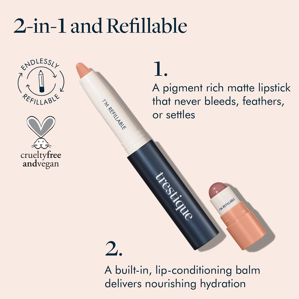 TRE'STIQUE Matte Lip Crayon — 2-in-1 Lip Kit with Built-In Lip Balm (Sierra Sable Refillable)