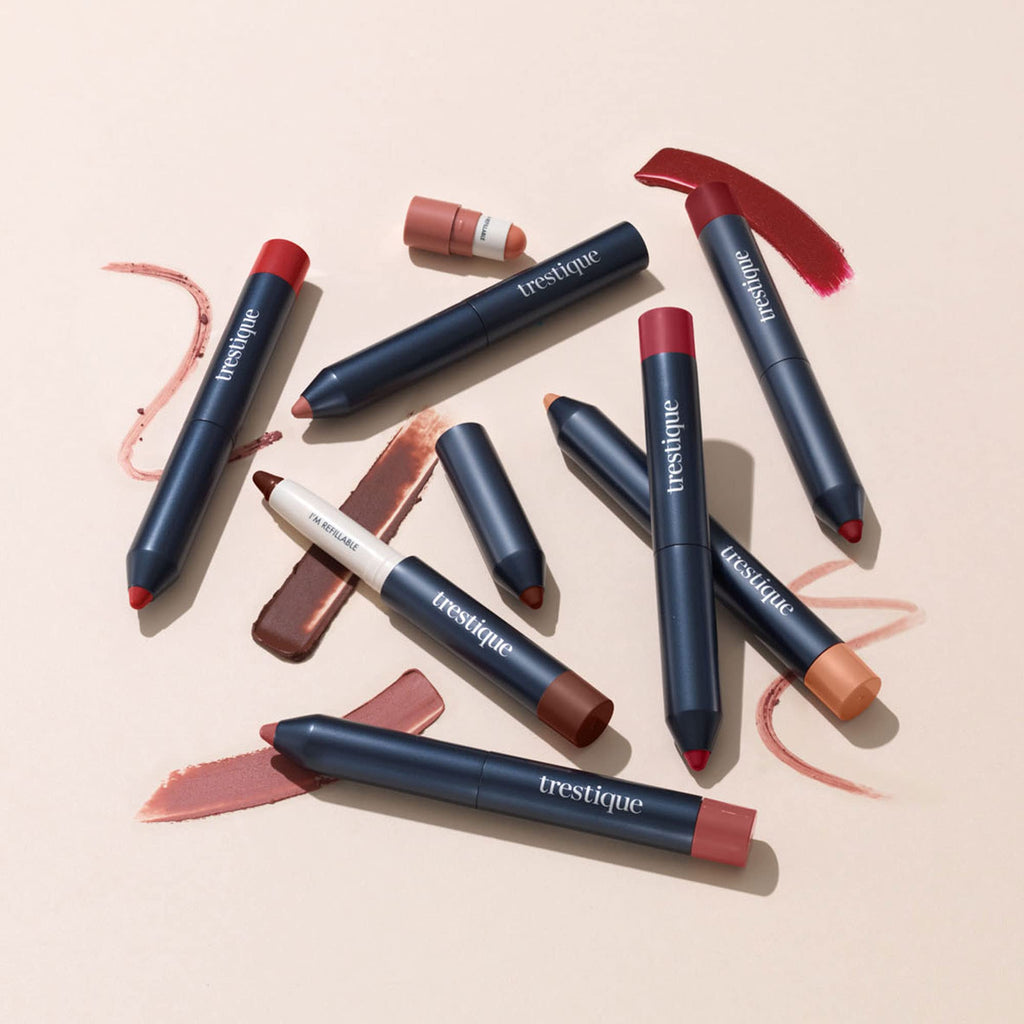 TRE'STIQUE Matte Lip Crayon + Built-In Lip Balm — Pacific Peony Refillable Kit