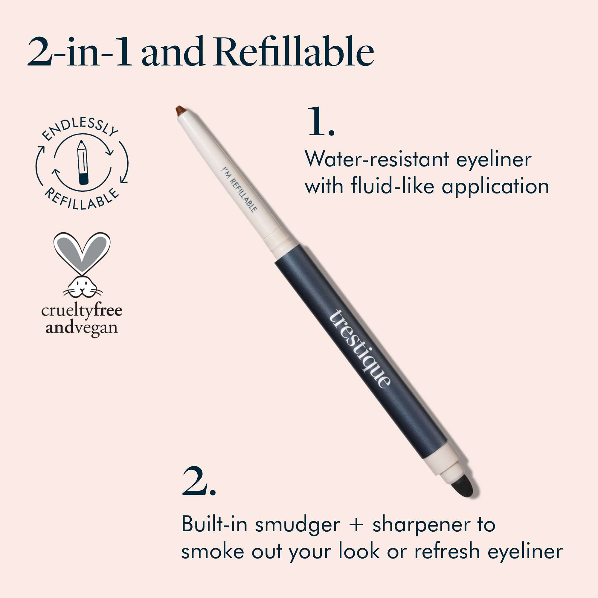 TRE'STIQUE Eyeliner Pencil — Refillable, Long-Lasting, Built-In Smudger & Sharpener | Clean Beauty