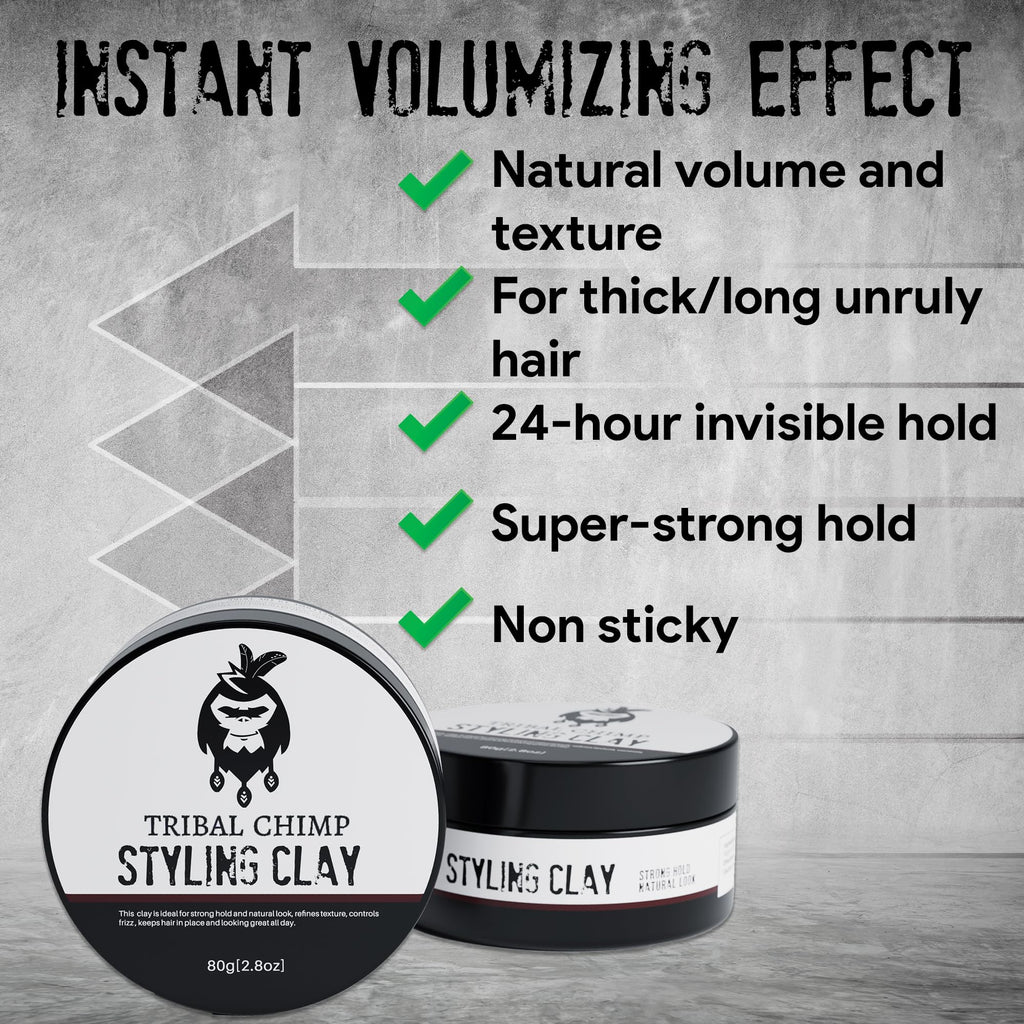 Tribal Chimp Hair Styling Clay – Matte Finish, Strong Hold, Citrus Scent, 80g