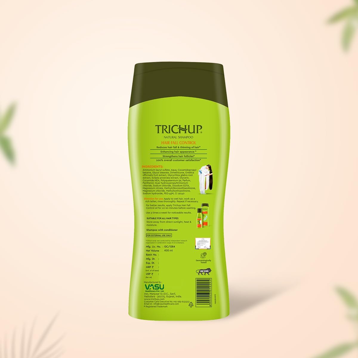 TRICHUP Natural Anti-Hair Fall Shampoo – Bhringraj Amla Licorice Herbal Cleanser (Pack of 2)