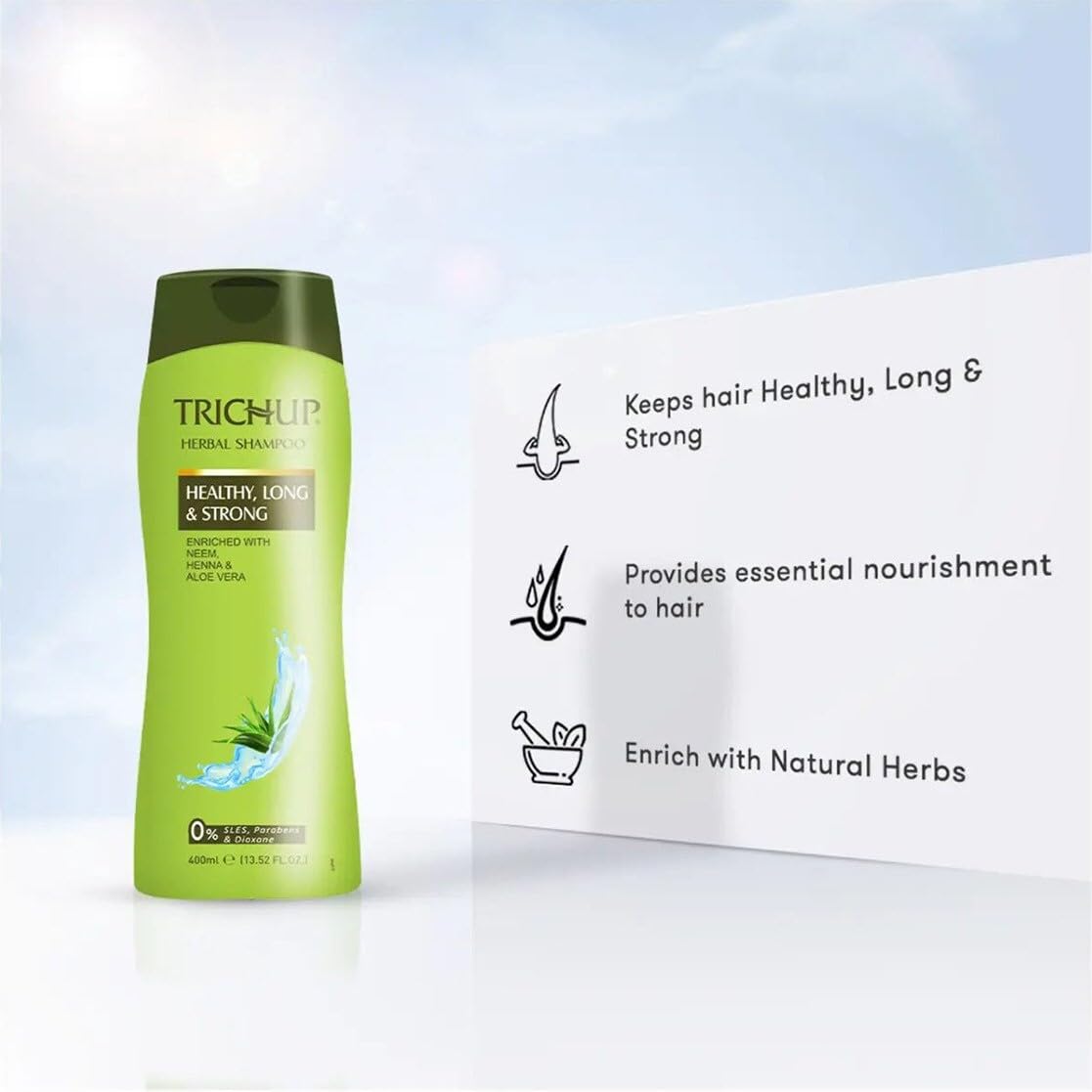 TRICHUP Herbal Shampoo with Aloe Vera, Neem & Henna – Paraben Free, 2 x 13.52 fl oz – Gentle, All Hair Types