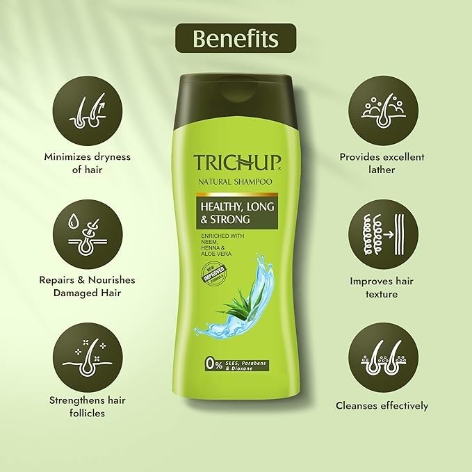TRICHUP Herbal Shampoo with Aloe Vera, Neem & Henna – Paraben Free, 2 x 13.52 fl oz – Gentle, All Hair Types