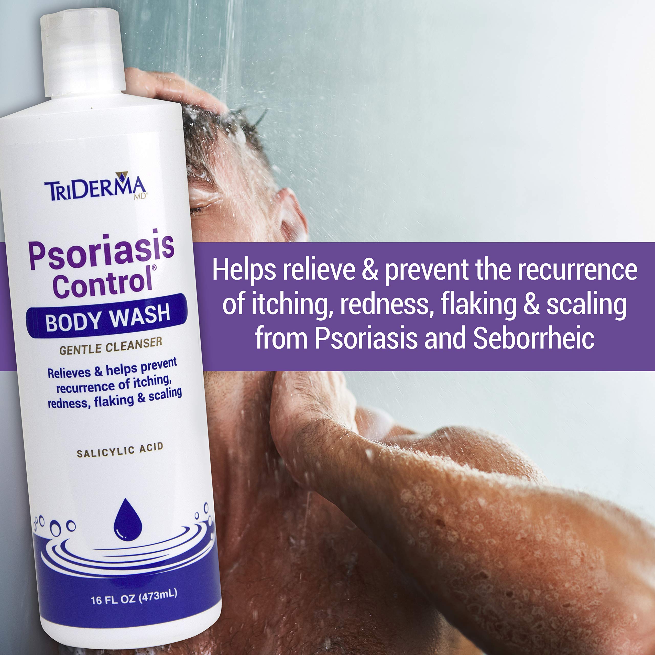 TriDerma Psoriasis Control Body Wash – 2% Salicylic Acid & AP4 Aloe Gel, 16 oz