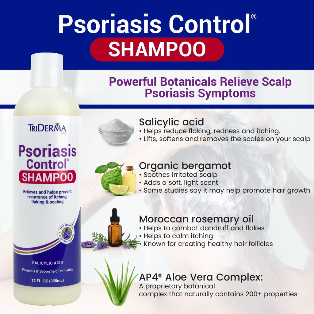 TriDerma Psoriasis Control Scalp Exfoliator Shampoo – 3% Salicylic Acid & Rosemary | No Coal Tar