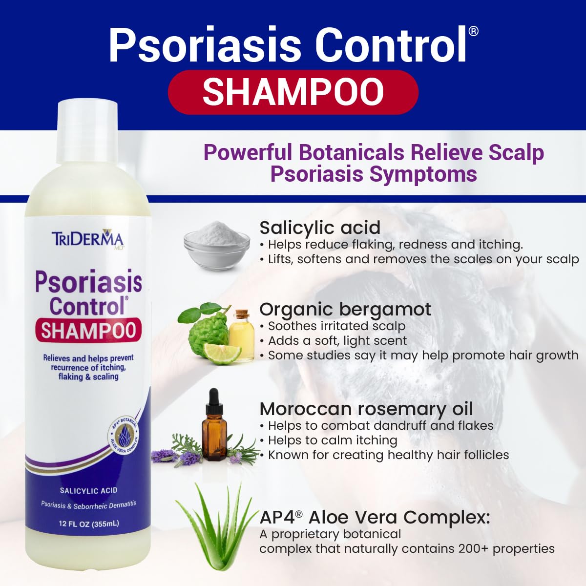 TriDerma Psoriasis Control Scalp Exfoliator Shampoo – 3% Salicylic Acid & Rosemary | No Coal Tar
