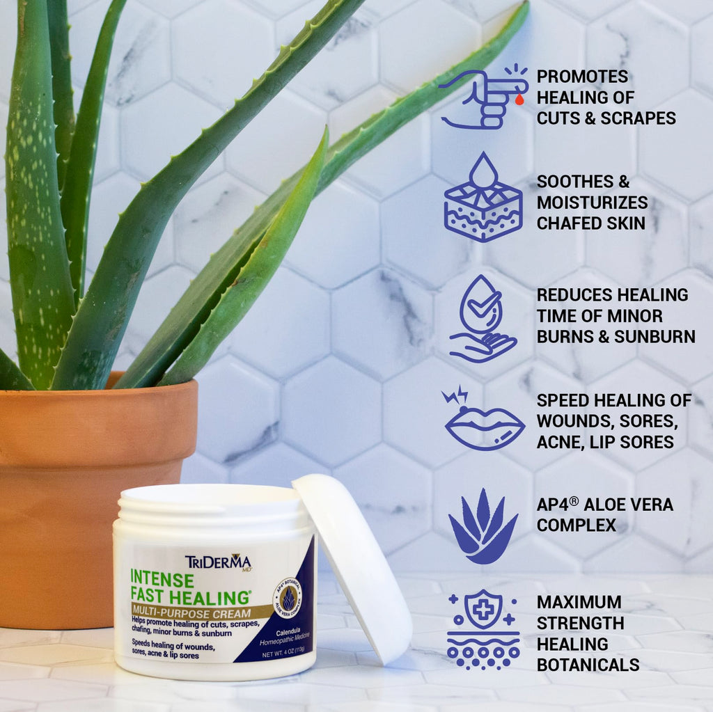 TriDerma Intense Fast Healing Cream – 4 oz for Minor Irritations, Rashes, Scrapes & Cuts