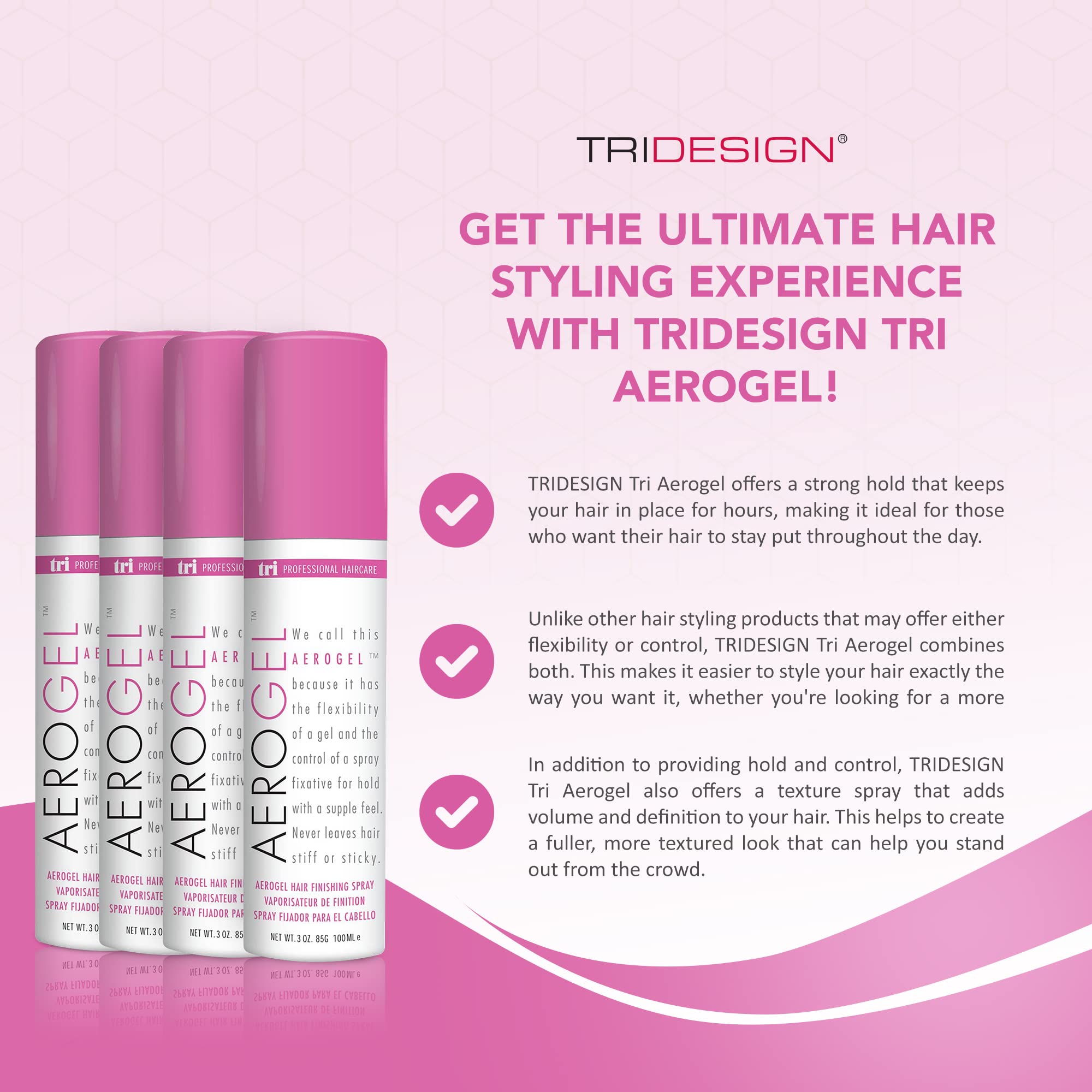 TRIDESIGN TRI Design Aerogel Hairspray – Strong Hold, Flexible Finish, Travel Size 4×3oz