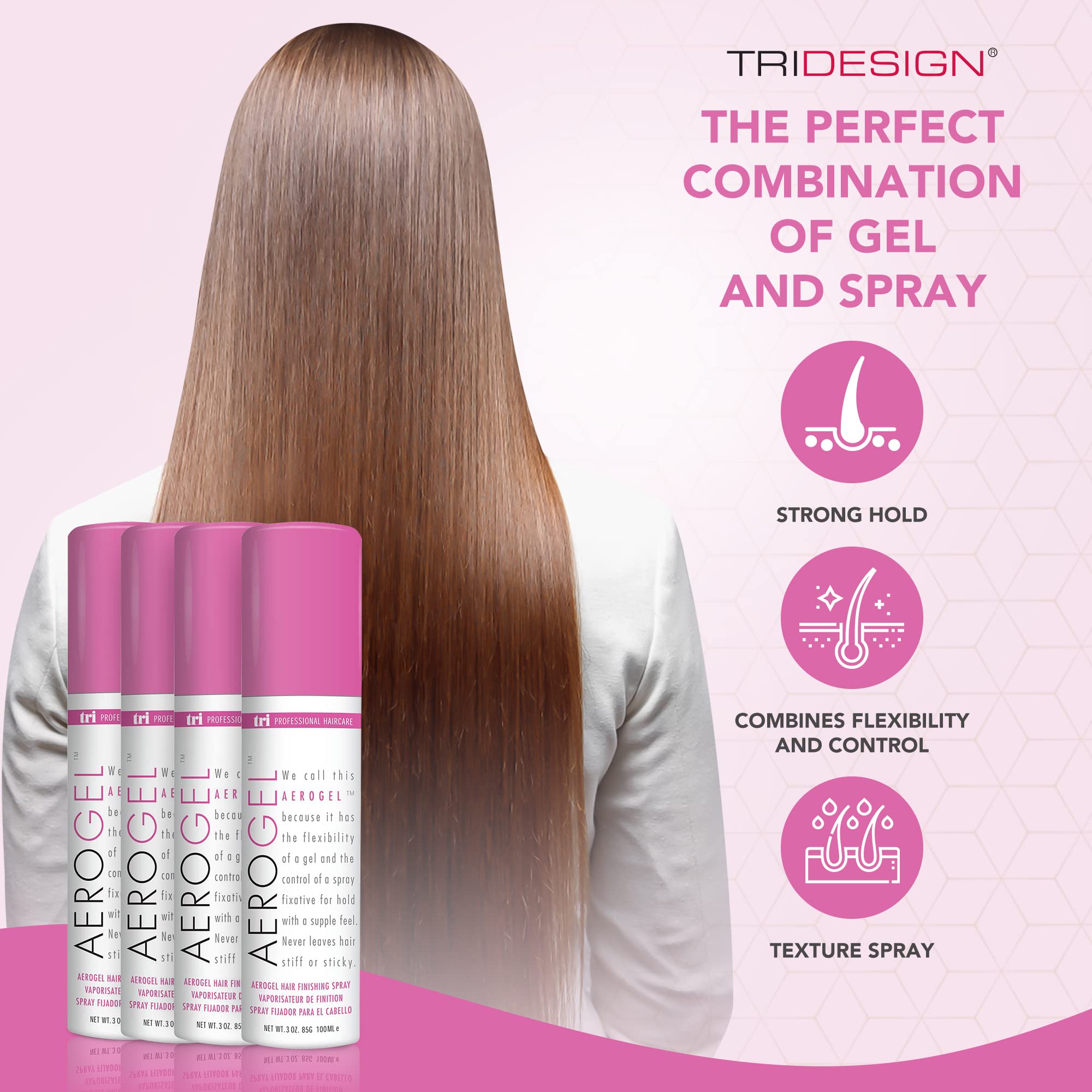 TRIDESIGN TRI Design Aerogel Hairspray – Strong Hold, Flexible Finish, Travel Size 4×3oz
