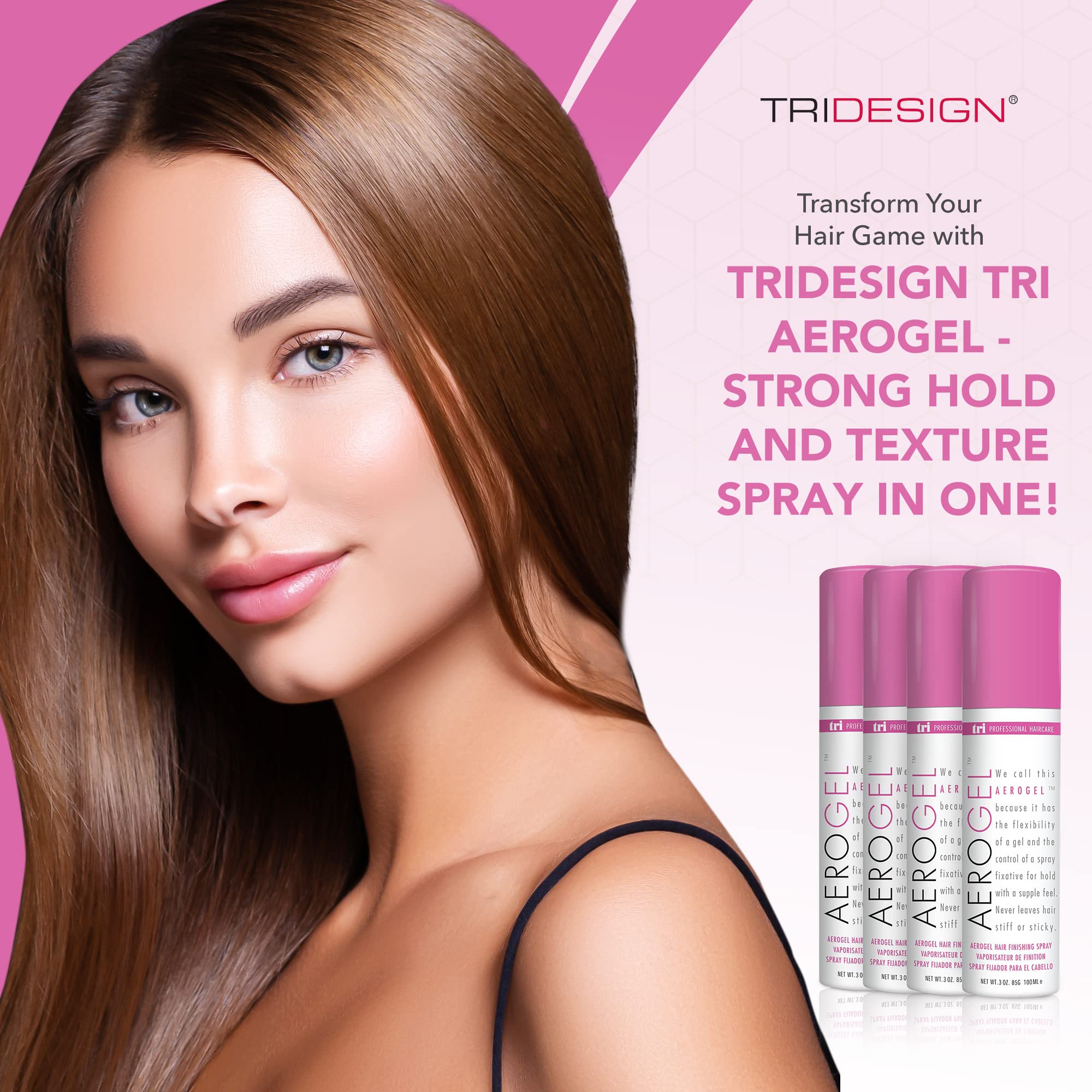 TRIDESIGN TRI Design Aerogel Hairspray – Strong Hold, Flexible Finish, Travel Size 4×3oz