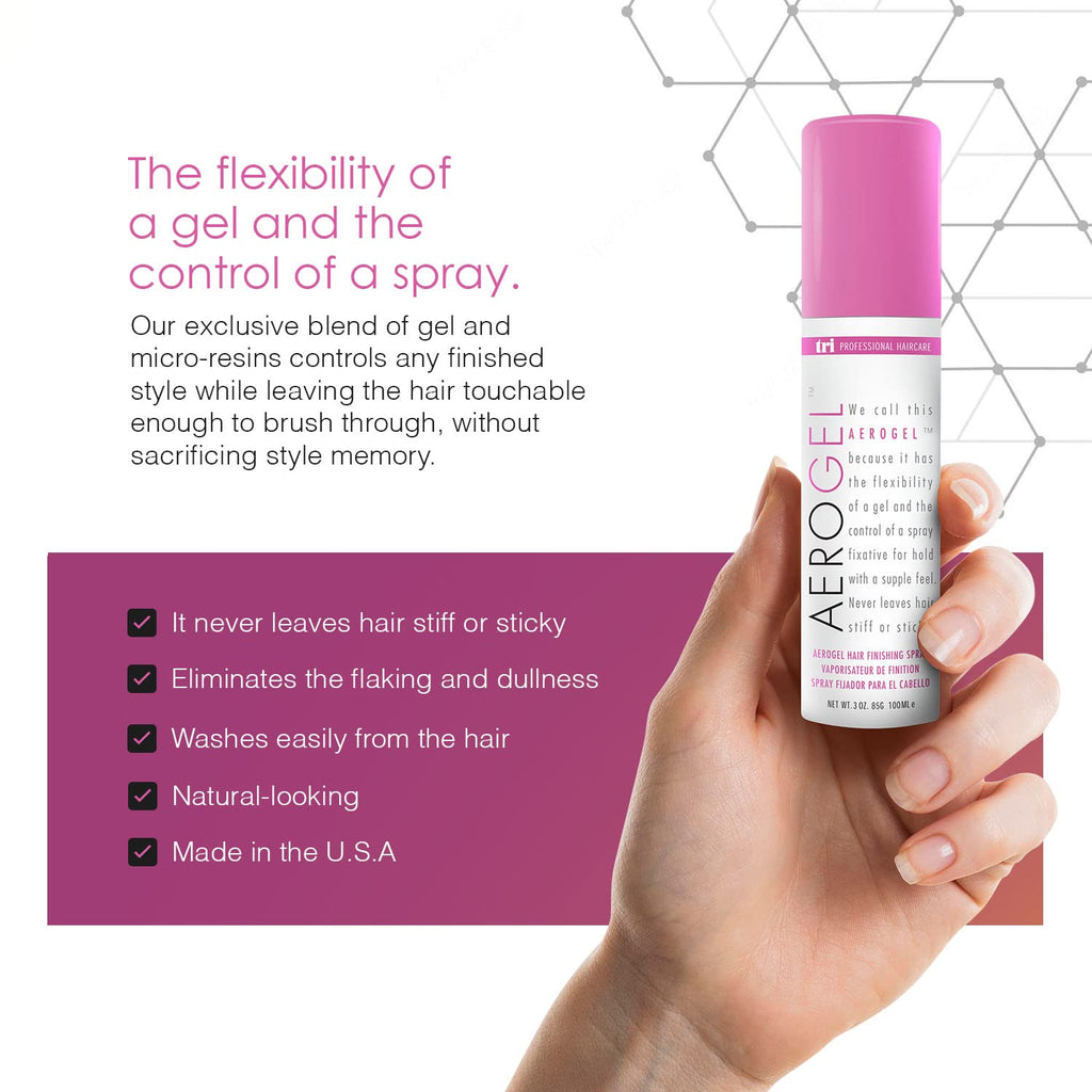 TRIDESIGN Aerogel Hairspray – Strong, Flexible Hold, Shine, and Volume (Travel Size 3 Oz)