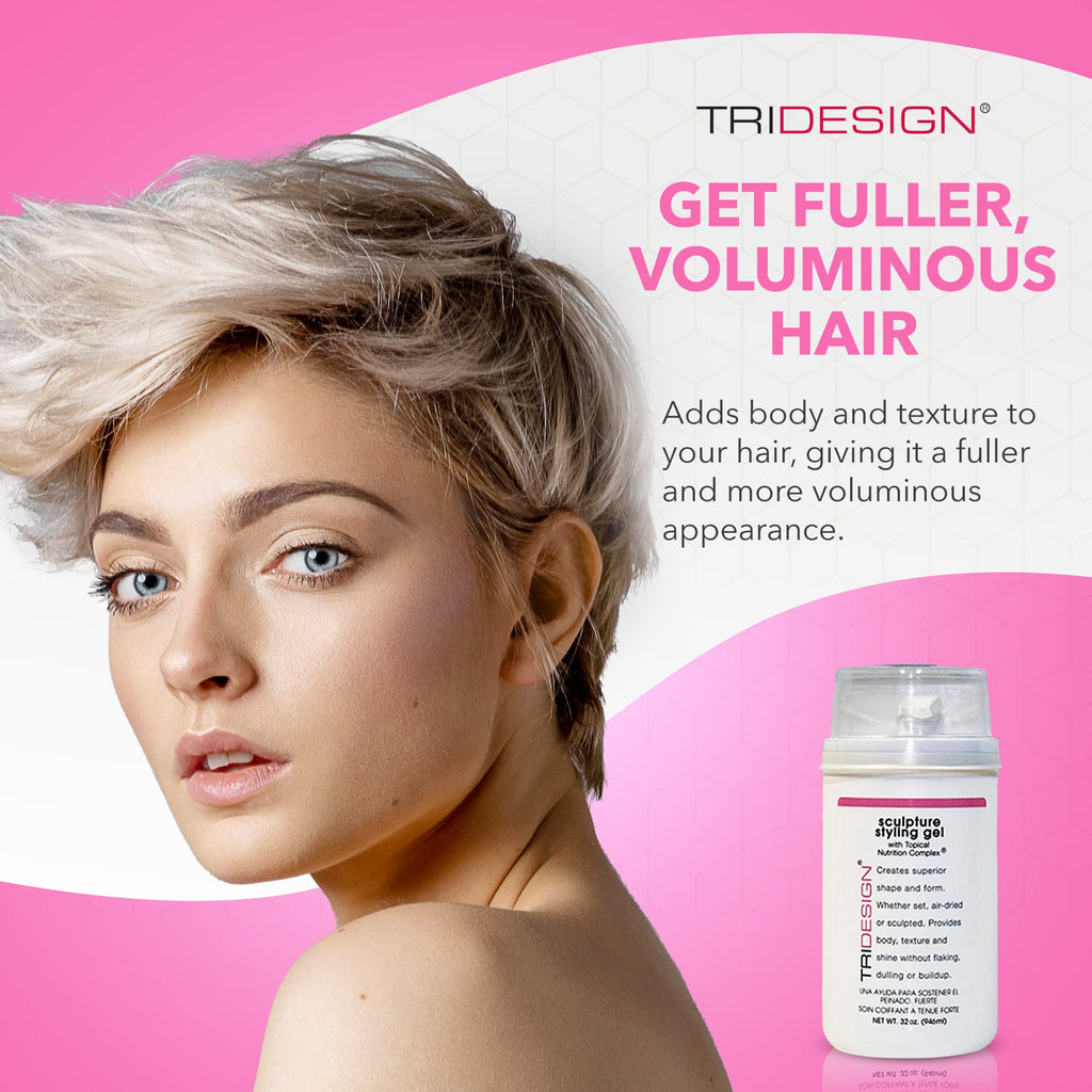 TRIDESIGN Hair Styling Gel 32 oz – Medium Hold with Shine for Men and Women