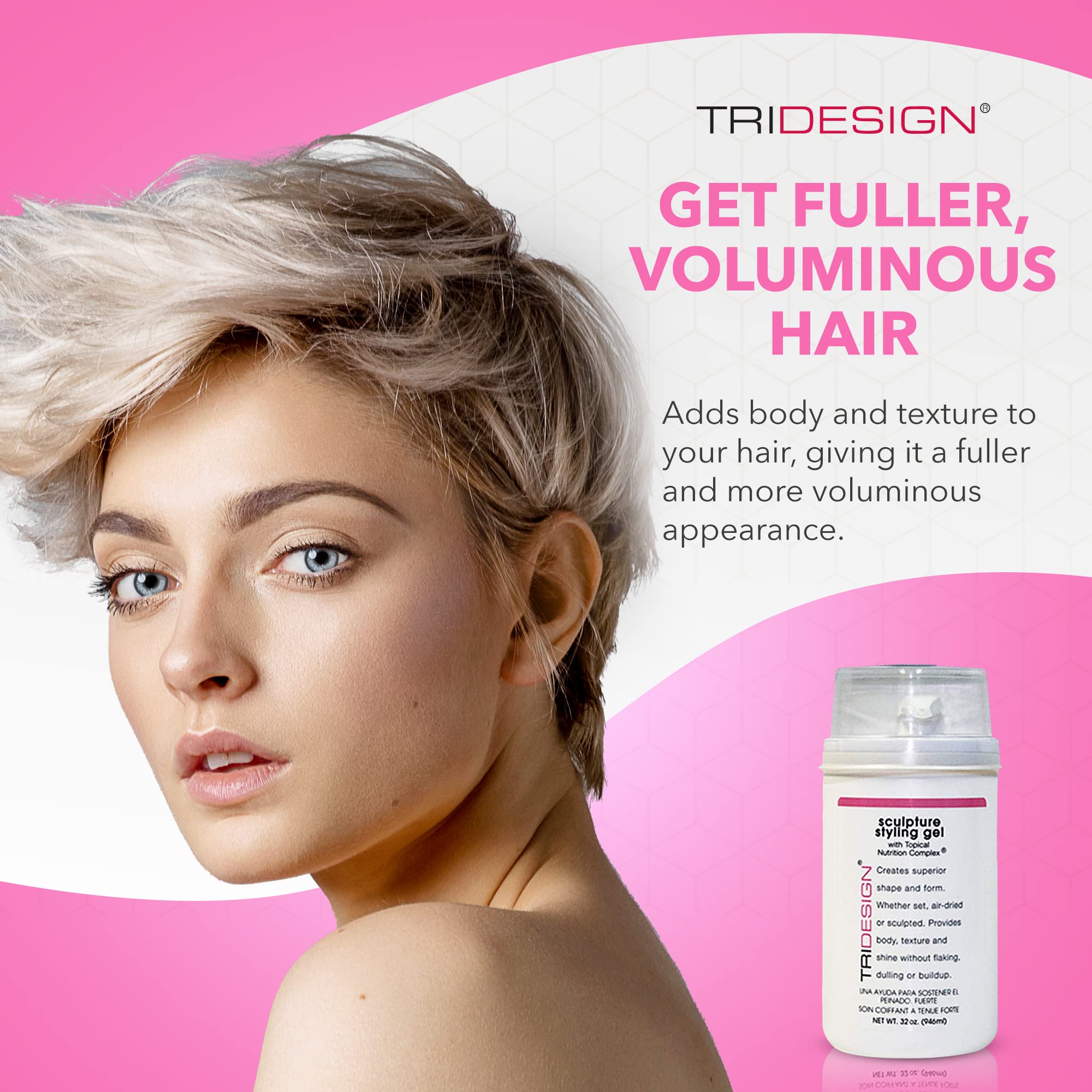 TRIDESIGN Hair Styling Gel 32 oz – Medium Hold with Shine for Men and Women