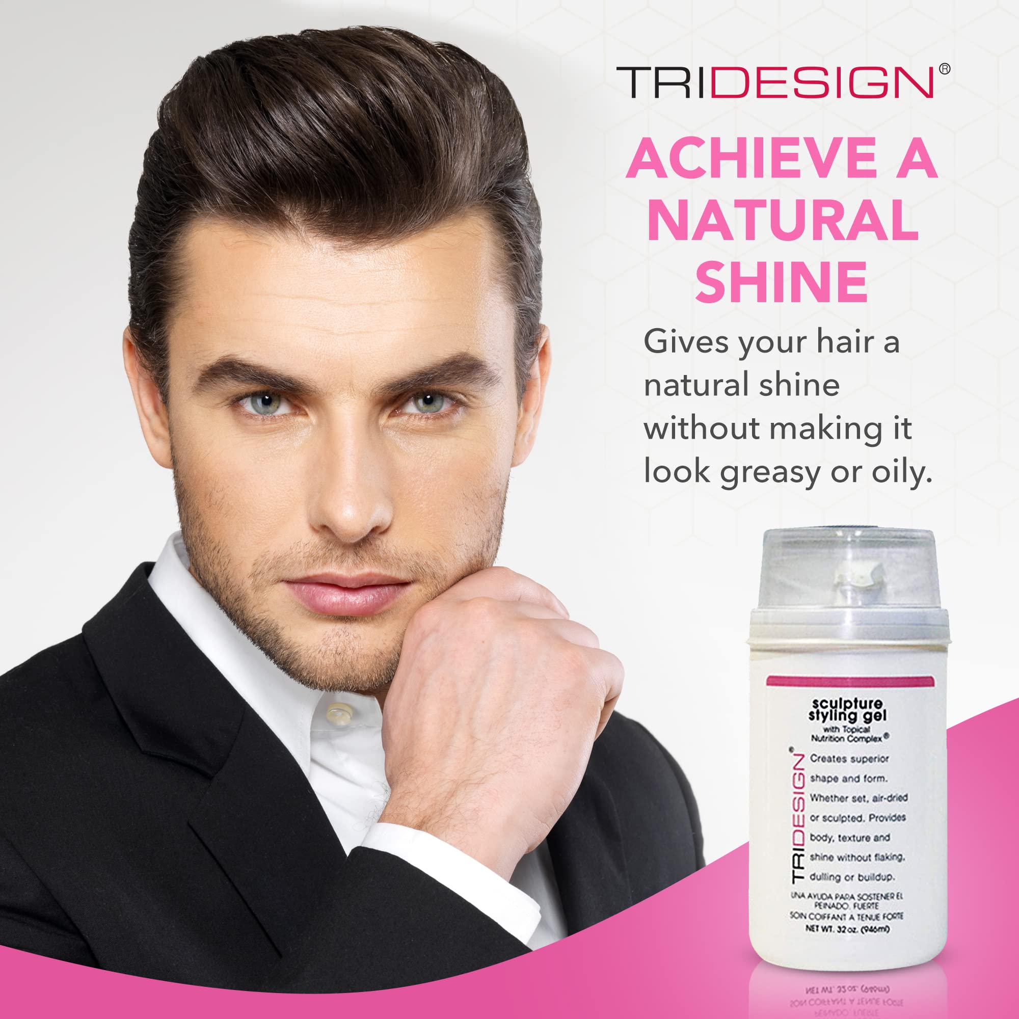 TRIDESIGN Hair Styling Gel 32 oz – Medium Hold with Shine for Men and Women