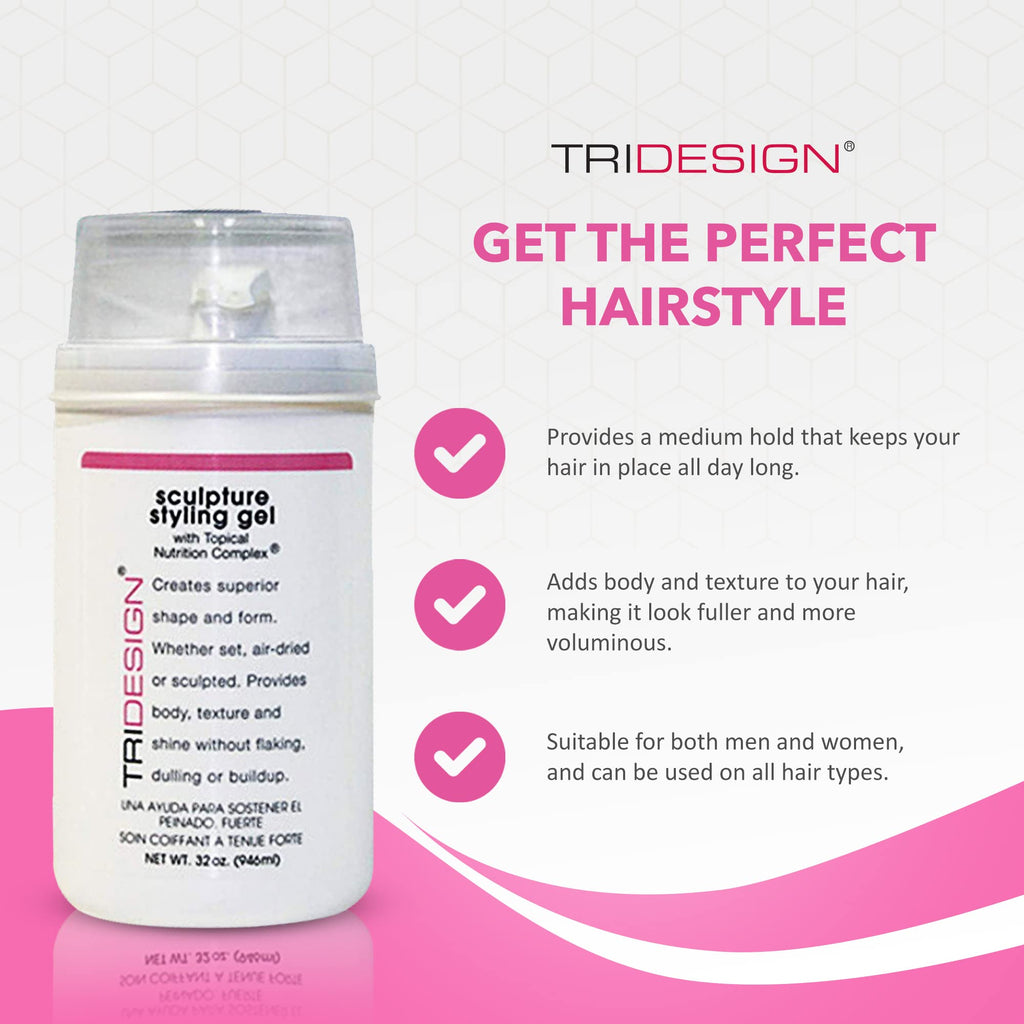 TRIDESIGN Hair Styling Gel 32 oz – Medium Hold with Shine for Men and Women