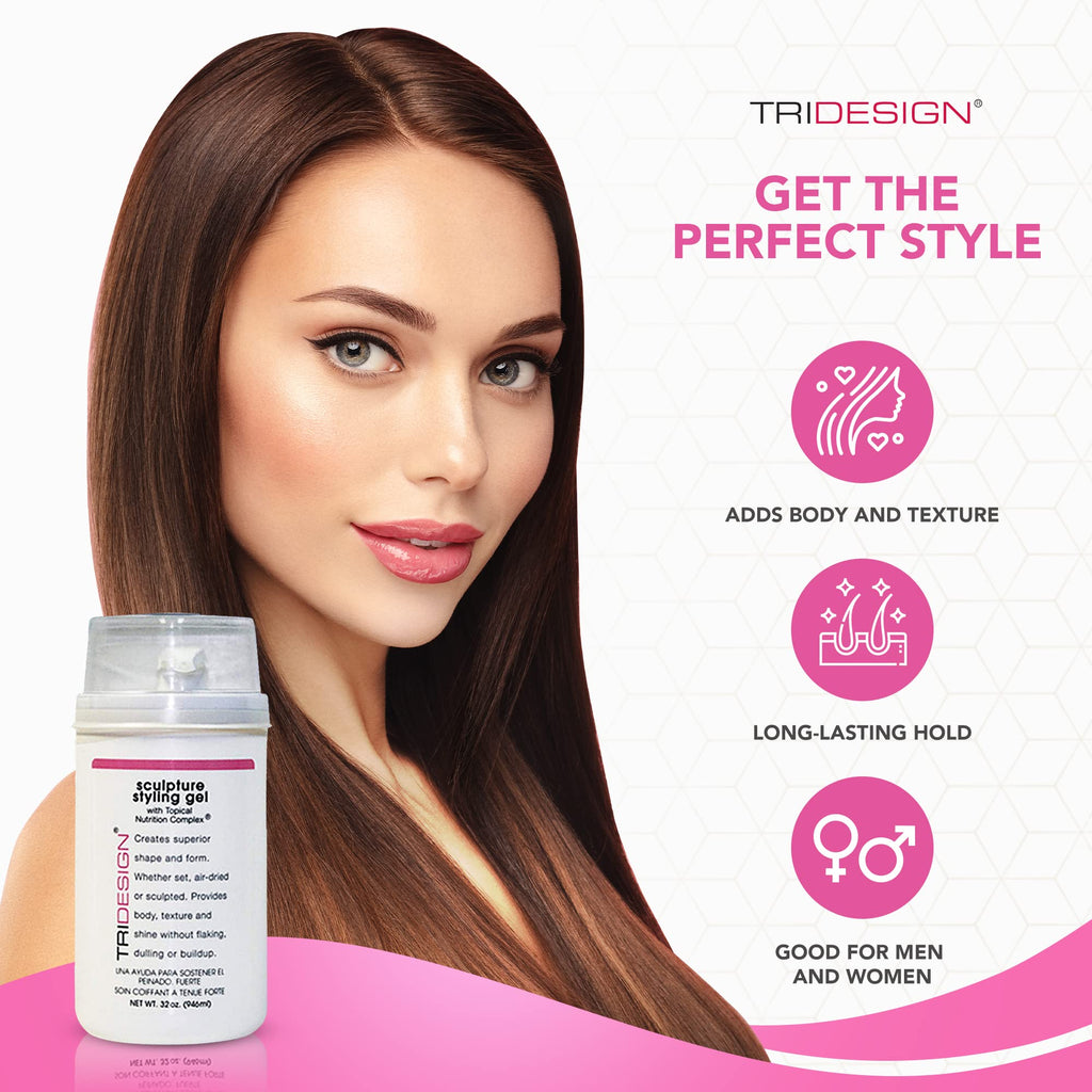 TRIDESIGN Hair Styling Gel 32 oz – Medium Hold with Shine for Men and Women
