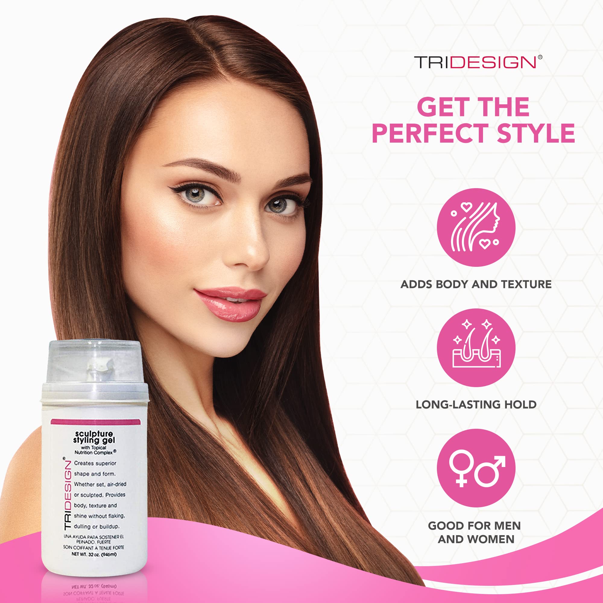 TRIDESIGN Hair Styling Gel 32 oz – Medium Hold with Shine for Men and Women