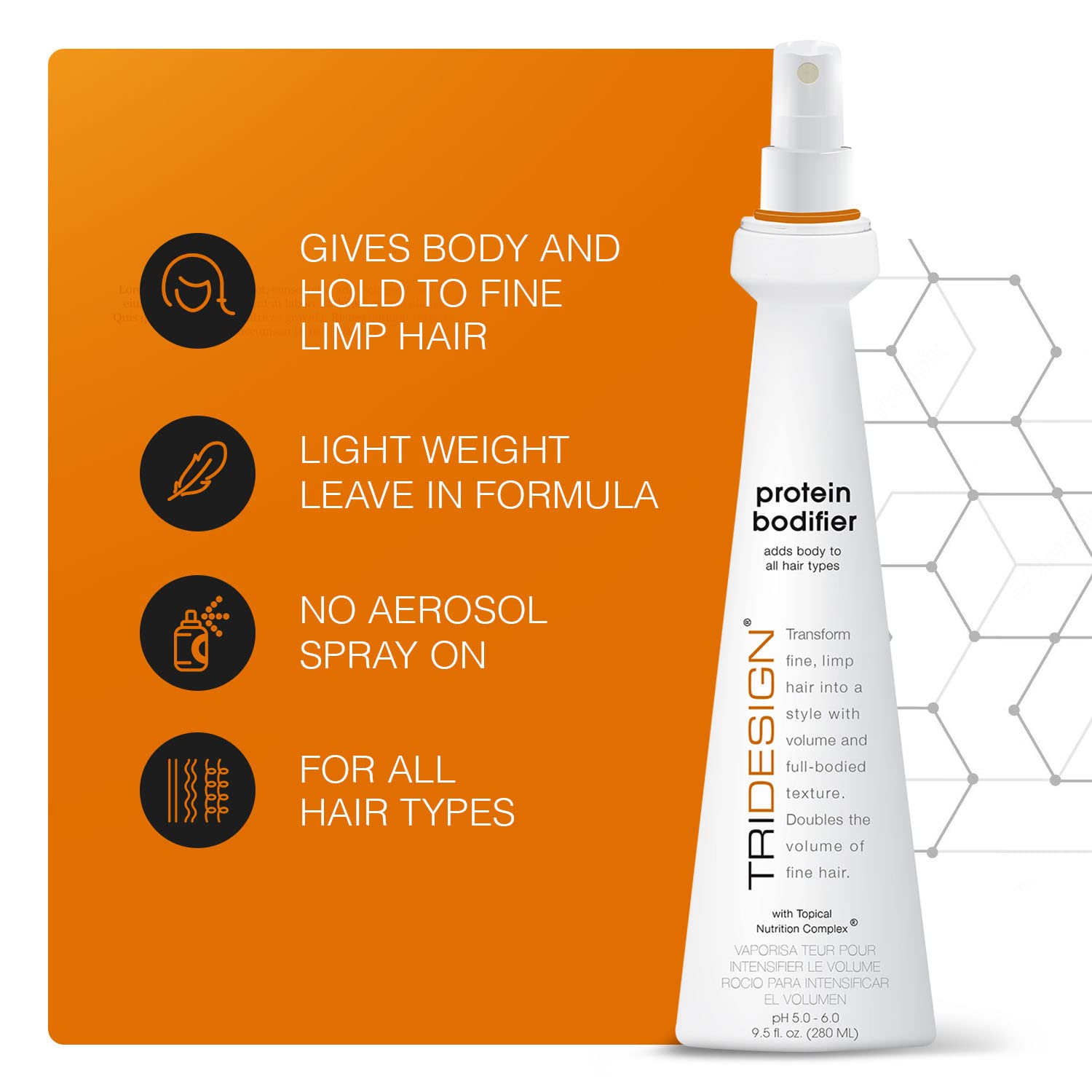 TRIDESIGN Protein Bodifier Hairspray – Volumizing Texture for All Hair Types (9.5 oz)