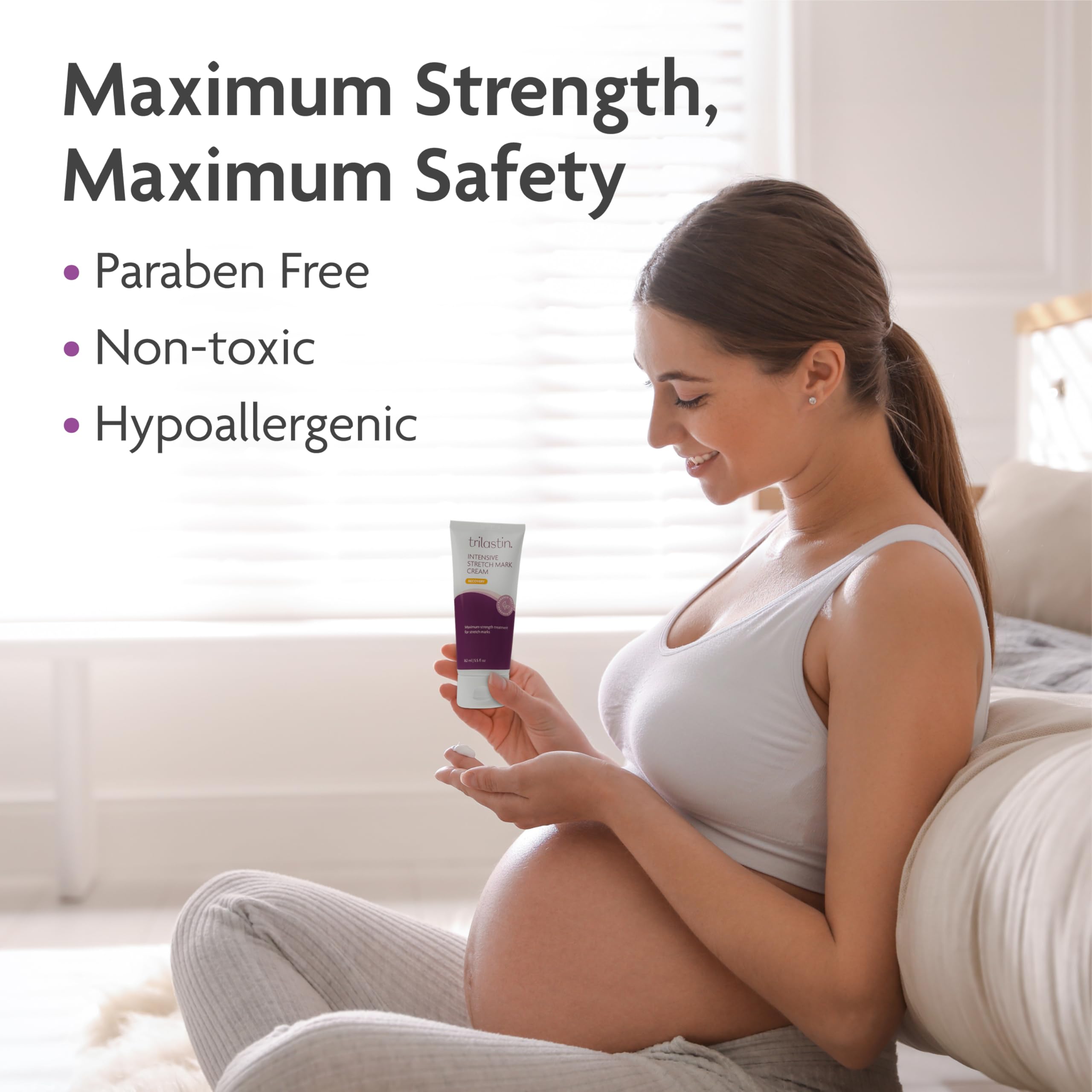 TriLASTIN Stretch Mark Cream — Collagen-Boosting Maternity Lotion (5.5 oz, Unscented, Paraben-Free)