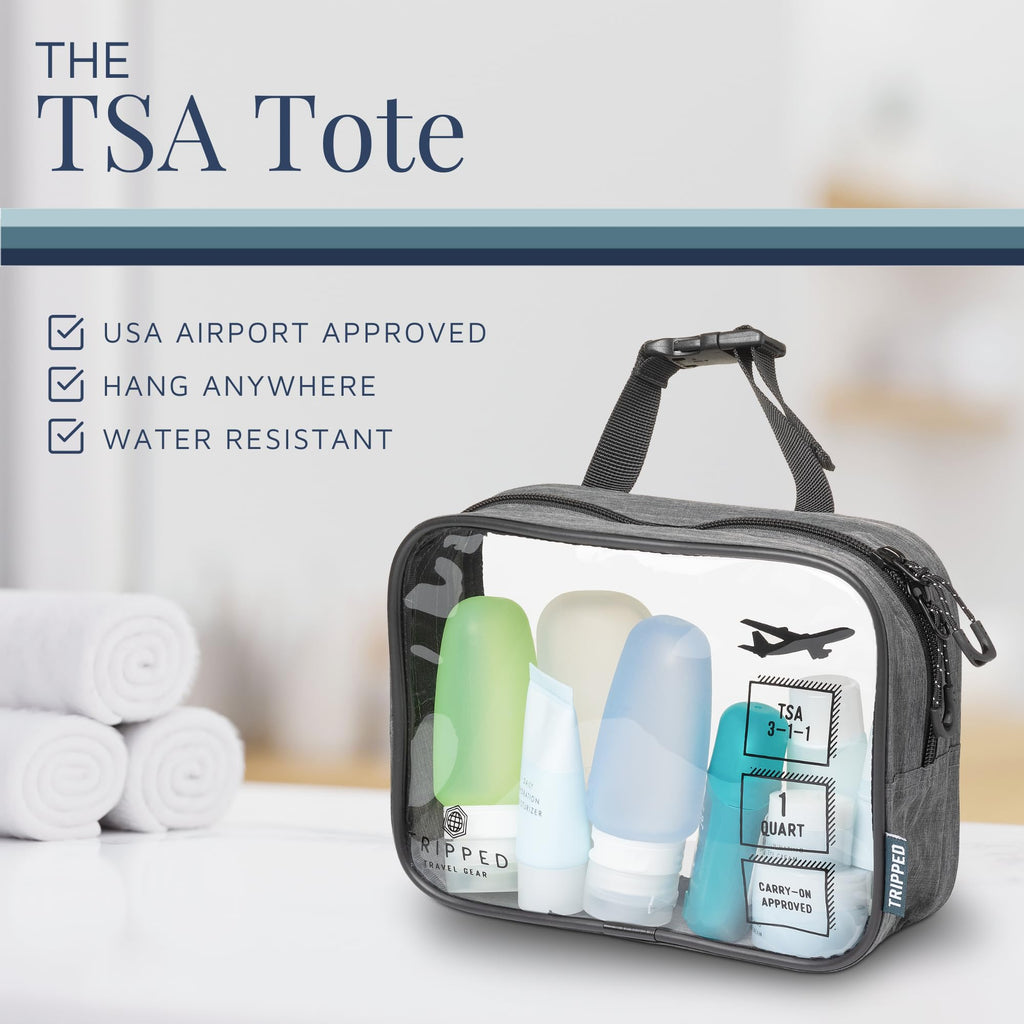 TRIPPED Toiletry Bag Set — Hanging Bag + TSA 311 Liquids Bag + Ultralight Organizer (Grey)