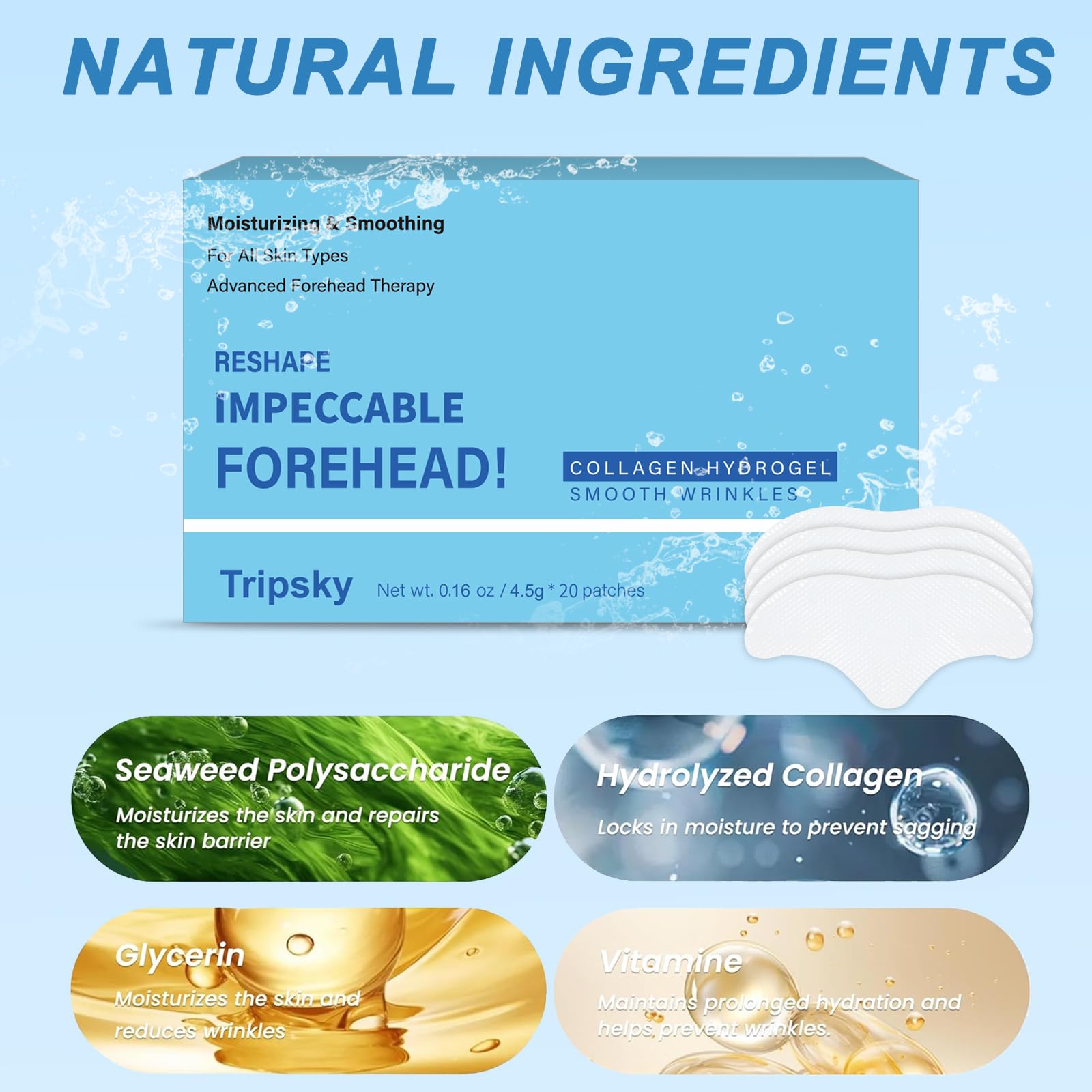 Tripsky Forehead Wrinkle Patches – Collagen Jelly Patches 20pcs
