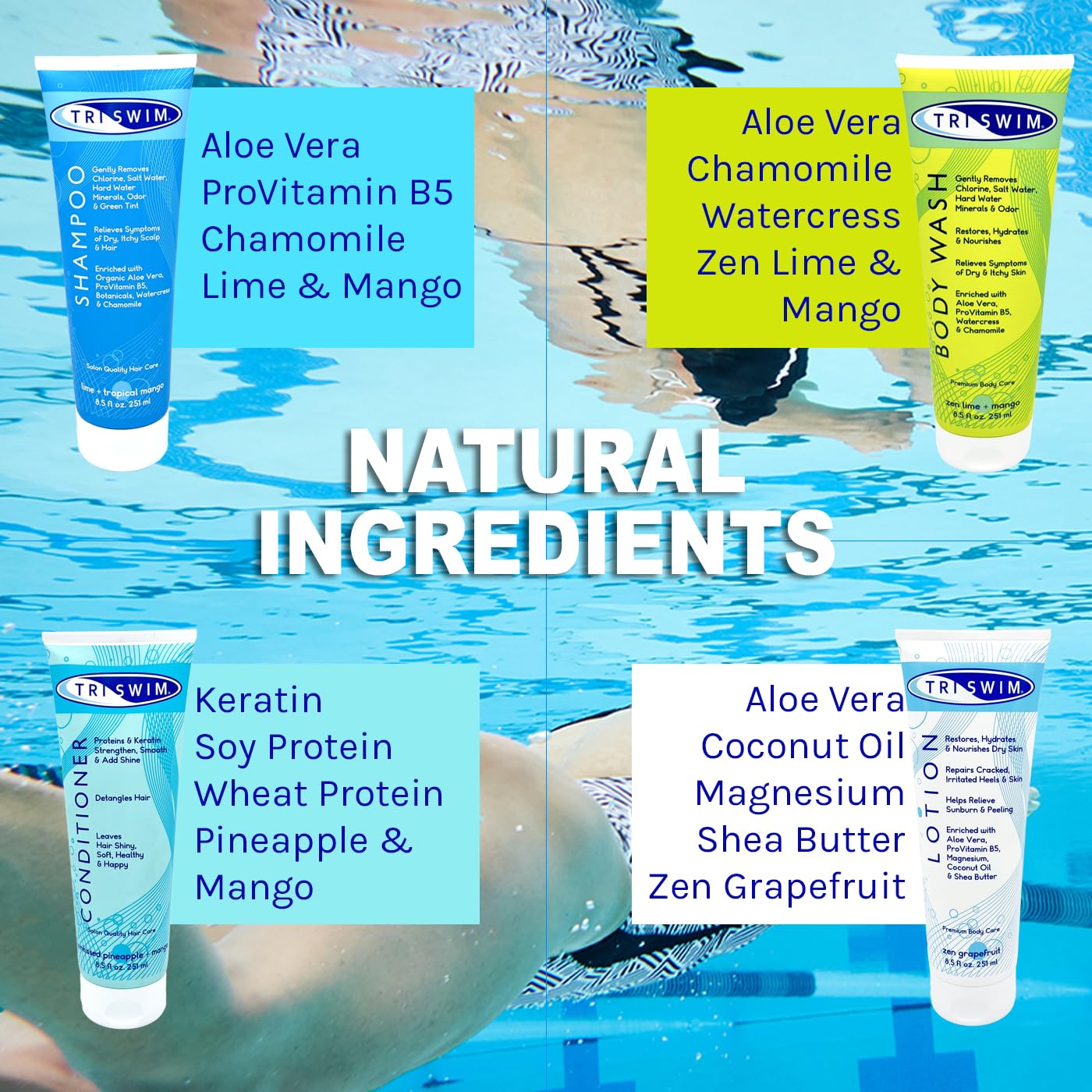 TRISWIM Gift Set – Swimmer Shampoo, Conditioner, Body Wash & Lotion (8.5 oz)
