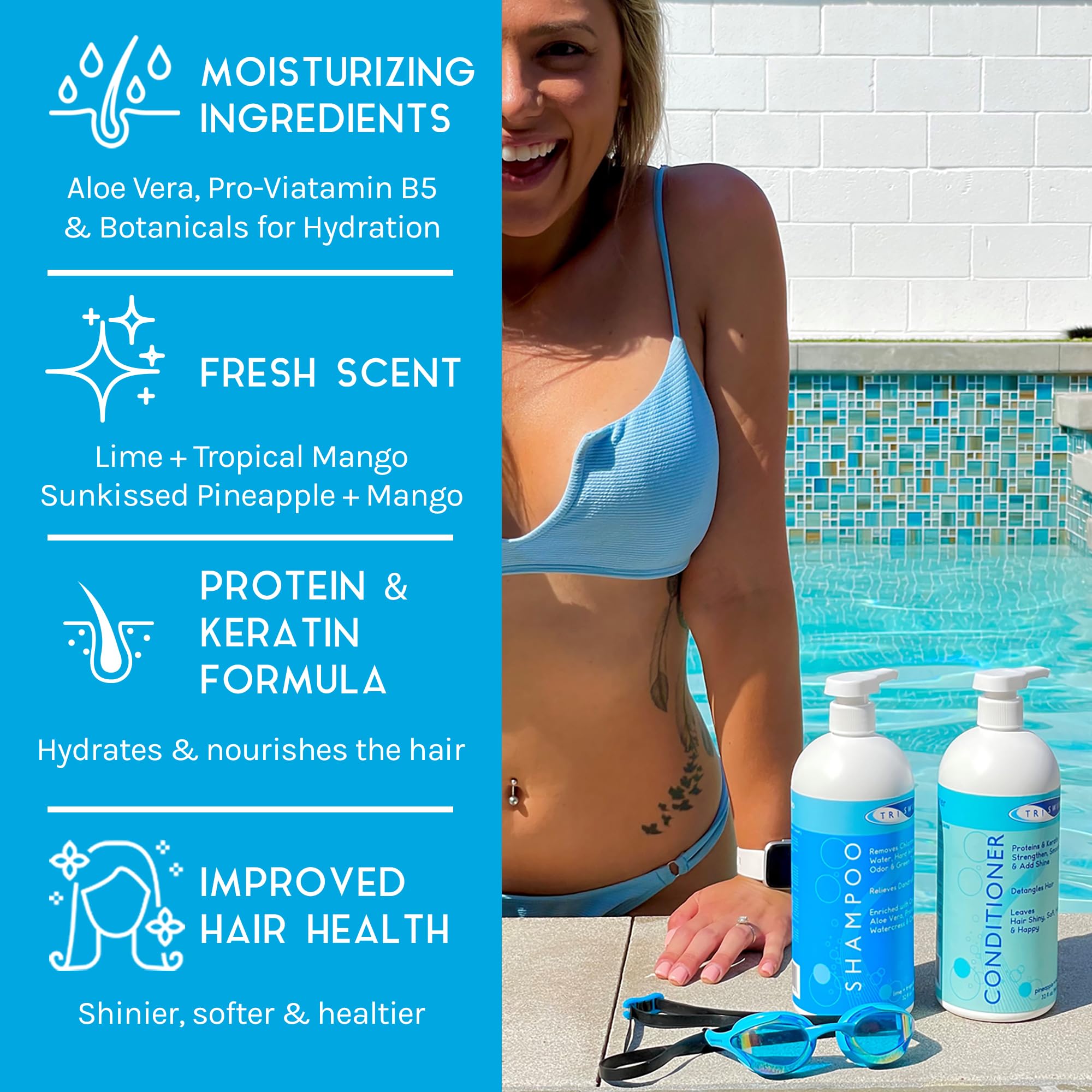 TRISWIM Hair Care Bundle – Swim Shampoo & Conditioner 32 oz Each | Hydration & Texture