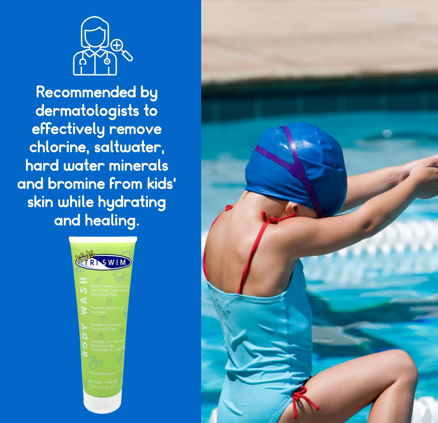 TRISWIM Kids After Swim Pack – 4-Piece Travel Set (8.5 oz each) for Chlorine Removal