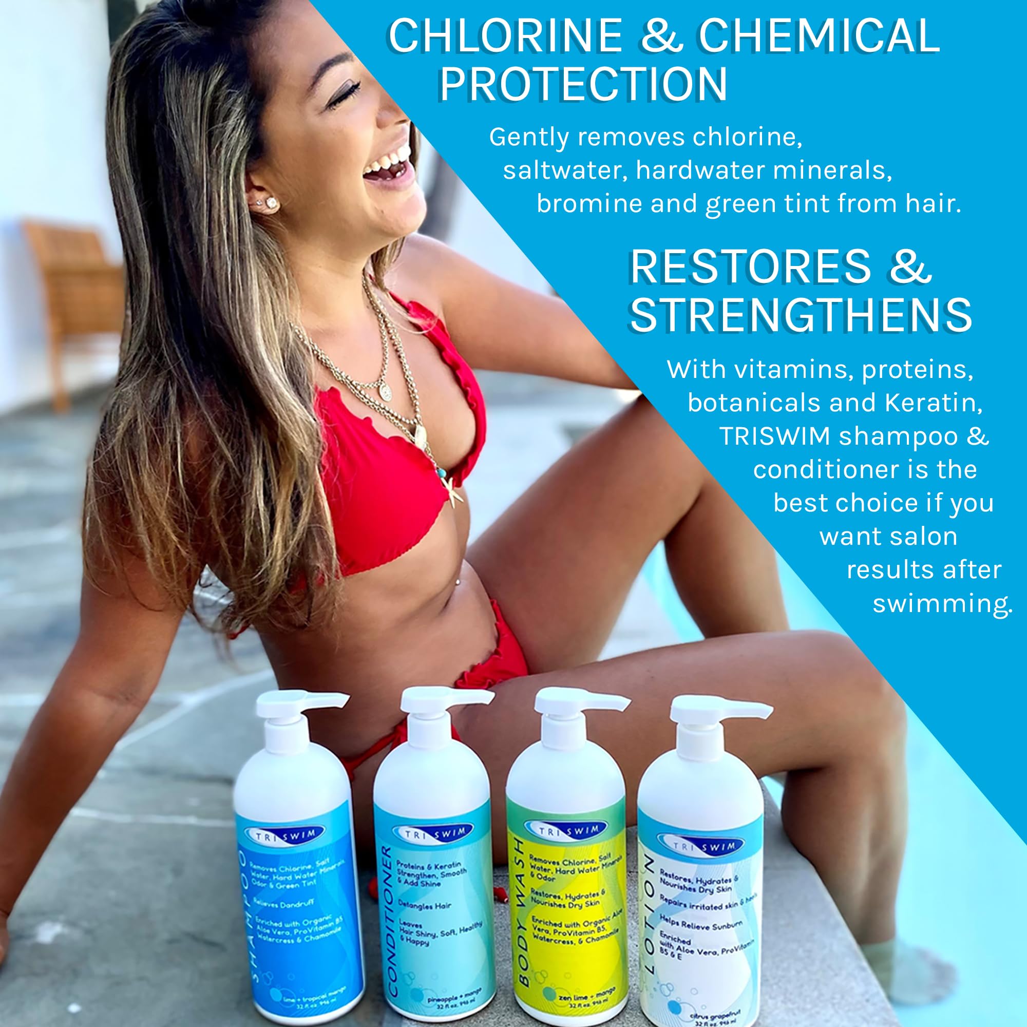 TRISWIM Hair Care Bundle – Swim Shampoo & Conditioner 32 oz Each | Hydration & Texture