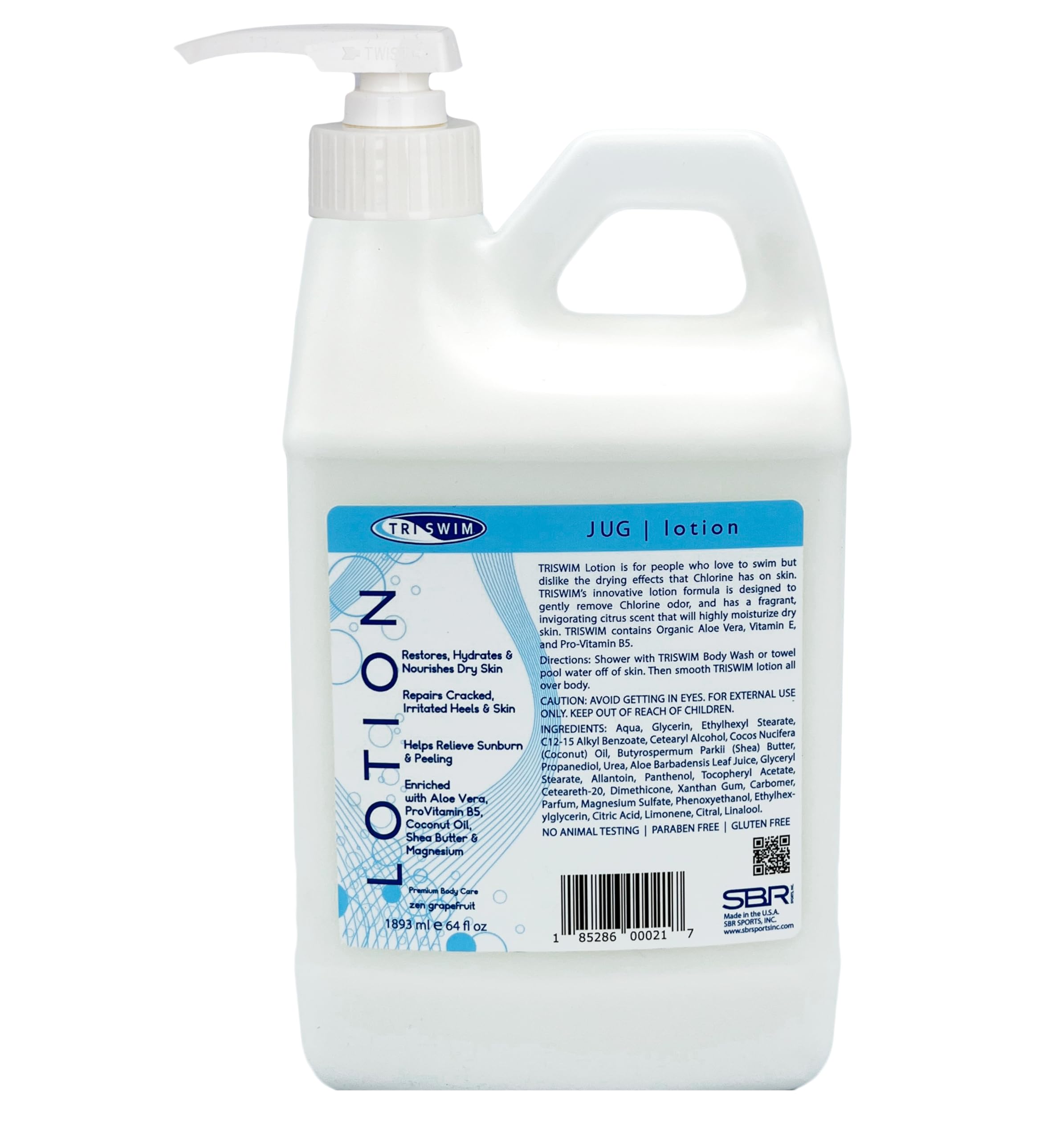 TRISWIM Swim Lotion Jug 64oz – Neutralizes Chlorine, Bromine & Saltwater Odors | Hydrates & Soothes Dry Skin | Aloe, Shea Butter & Coconut Oil | Vegan, Paraben-Free | Zen Grapefruit Scent