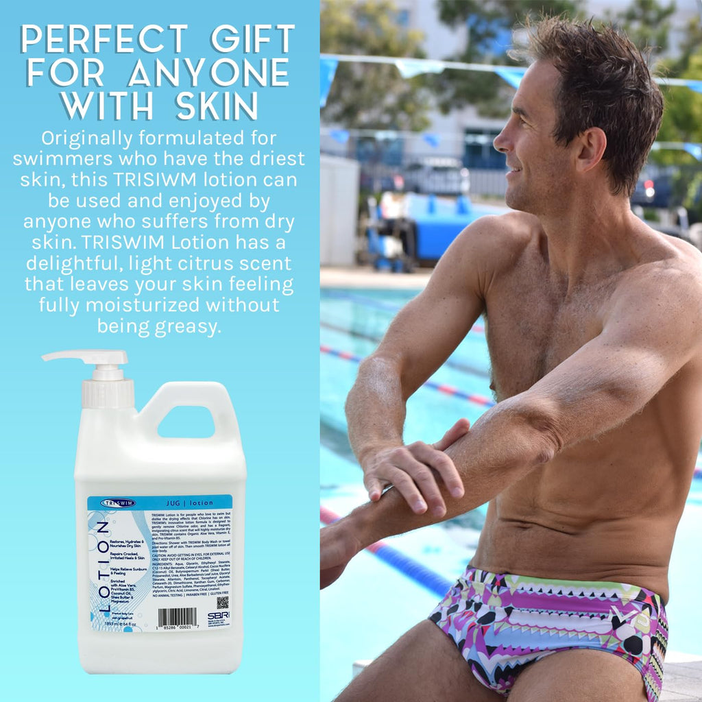 TRISWIM Swim Lotion Jug 64oz – Neutralizes Chlorine, Bromine & Saltwater Odors | Hydrates & Soothes Dry Skin | Aloe, Shea Butter & Coconut Oil | Vegan, Paraben-Free | Zen Grapefruit Scent