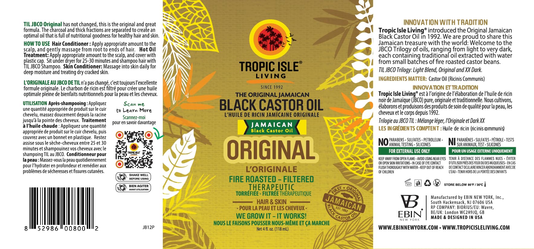 Tropic Isle Living Jamaican Black Castor Oil 118ml – Pack of 2 | Hair & Skin Oil